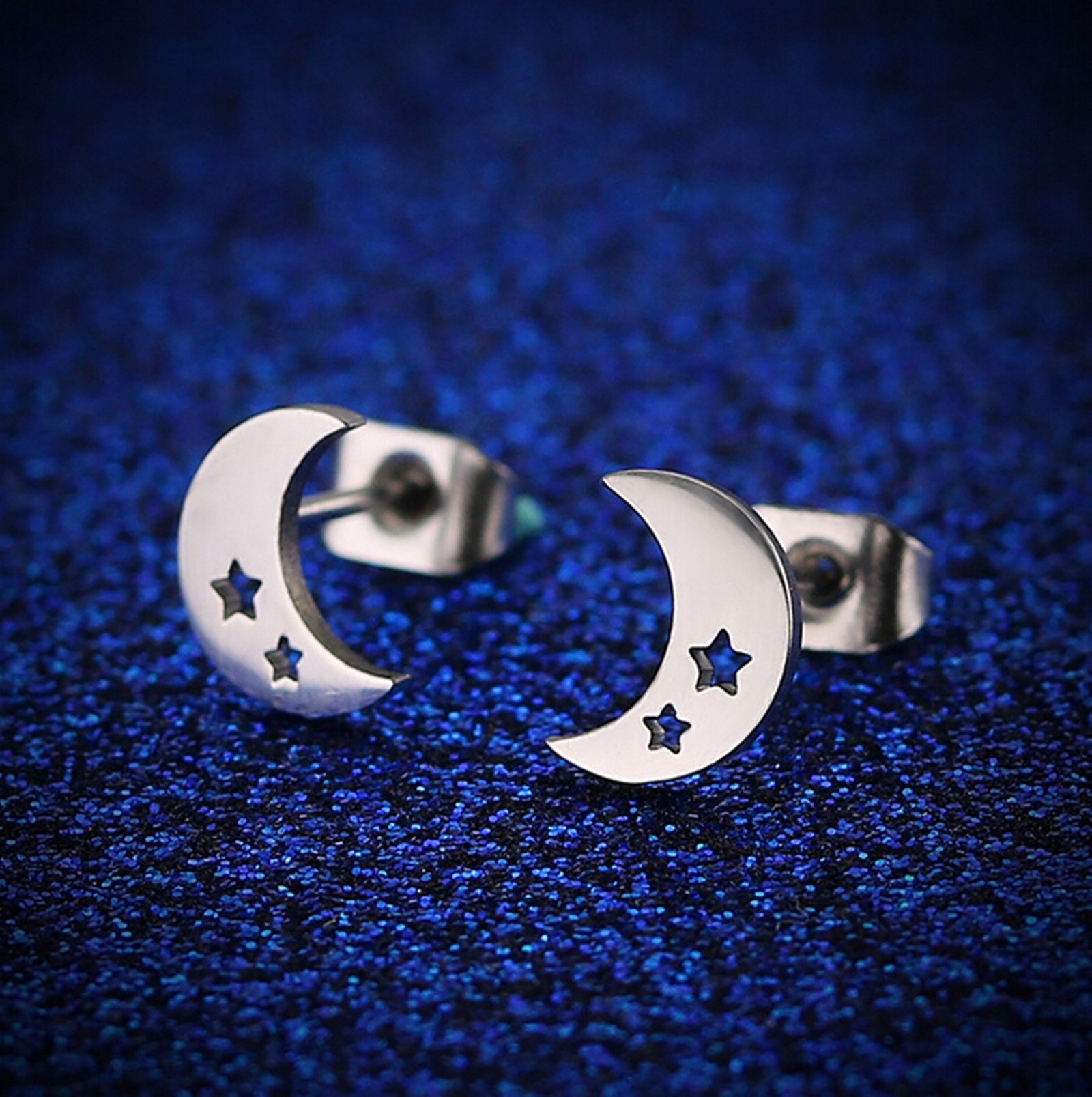 Black Stainless Steel Moon Stud Earrings Set - 3 Pairs Pack for Women | Hypoallergenic Fashion Jewelry for Everyday Wear, Parties & Gifts