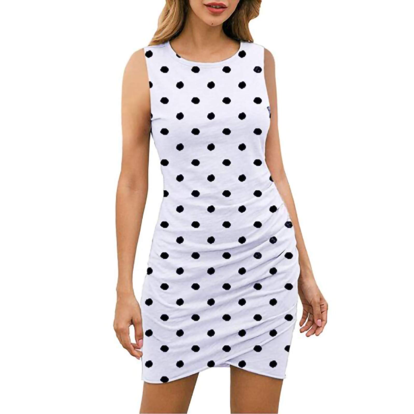 Lucktop Women's Polka Dot Summer Mini Dress - Sleeveless Bodycon Dress with Floral Print | Perfect for Beach Vacations, Date Nights & Summer Parties