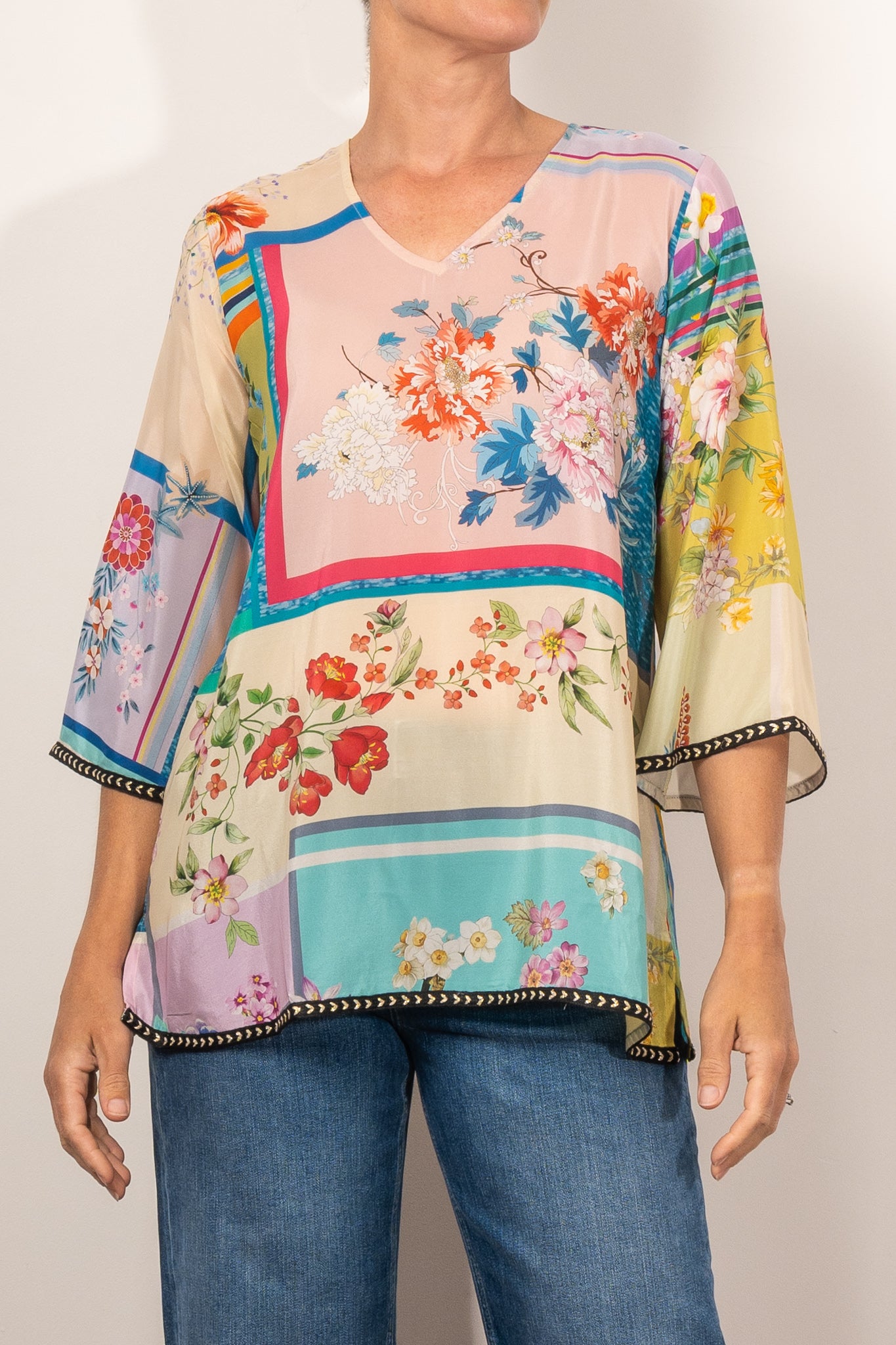 Johnny Was Cali Blouse Stallion - Boho Floral Embroidered Women's Top for Casual Wear & Summer Outfits
