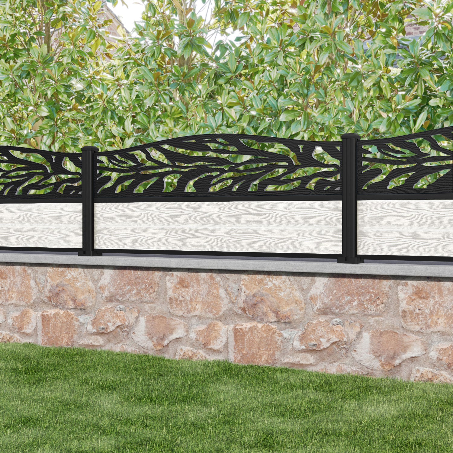 Classic Malawi Curved Top Fence Panel in Light Stone - Durable Aluminum Post Included | Perfect for Garden Borders, Backyard Privacy & Property Security