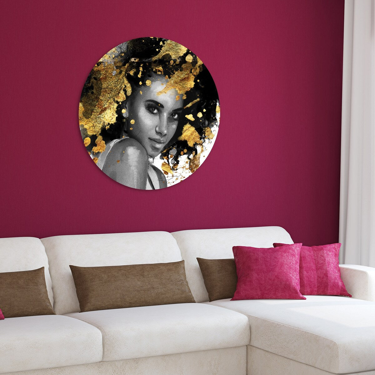 Frameless Free Floating Round Tempered Glass Wall Art - 36x36 Inch Modern Home Decor for Living Room, Bedroom & Office - Beautiful Abstract Graphic Design for Women