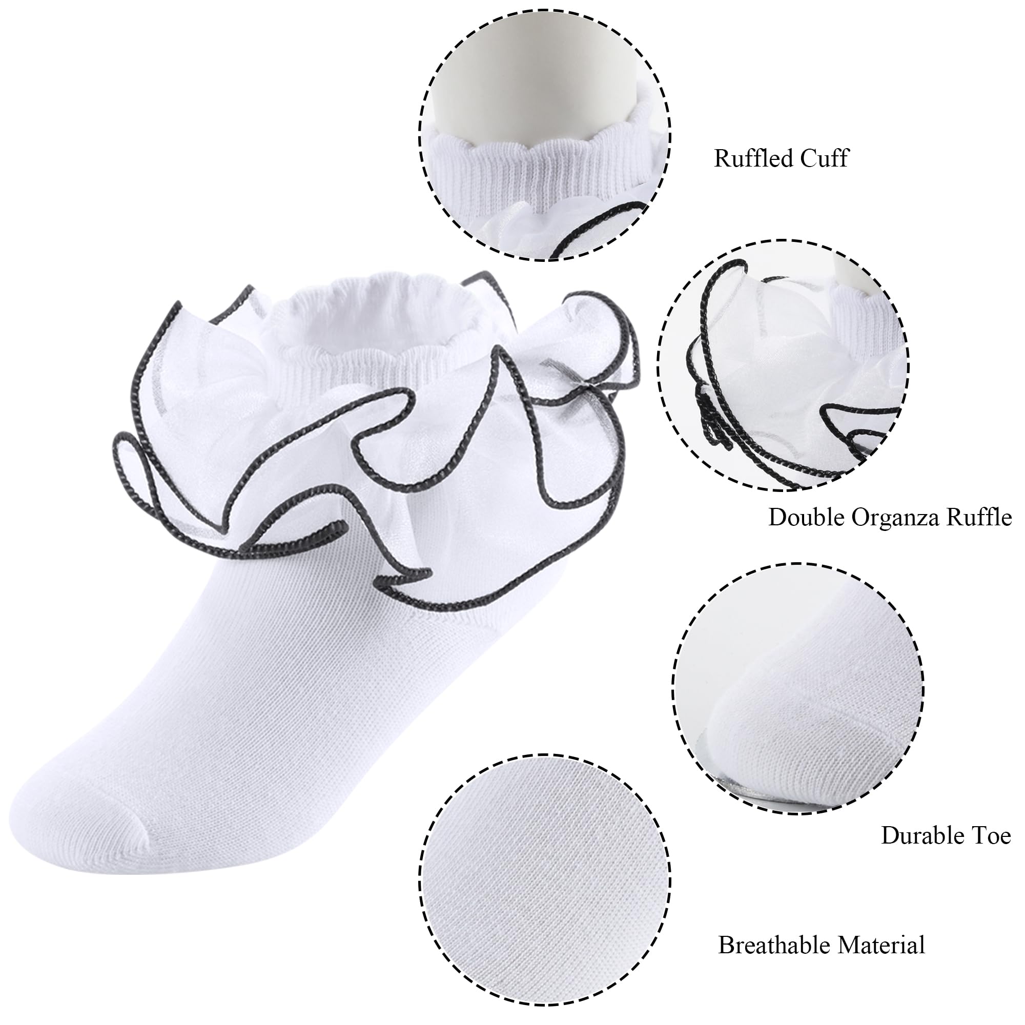 Sparkling Lace Ankle Socks for Women - 3 Pairs of Cute Ruffle Dress Socks with Comfortable Fit | Perfect for Parties, Weddings & Everyday Fashion