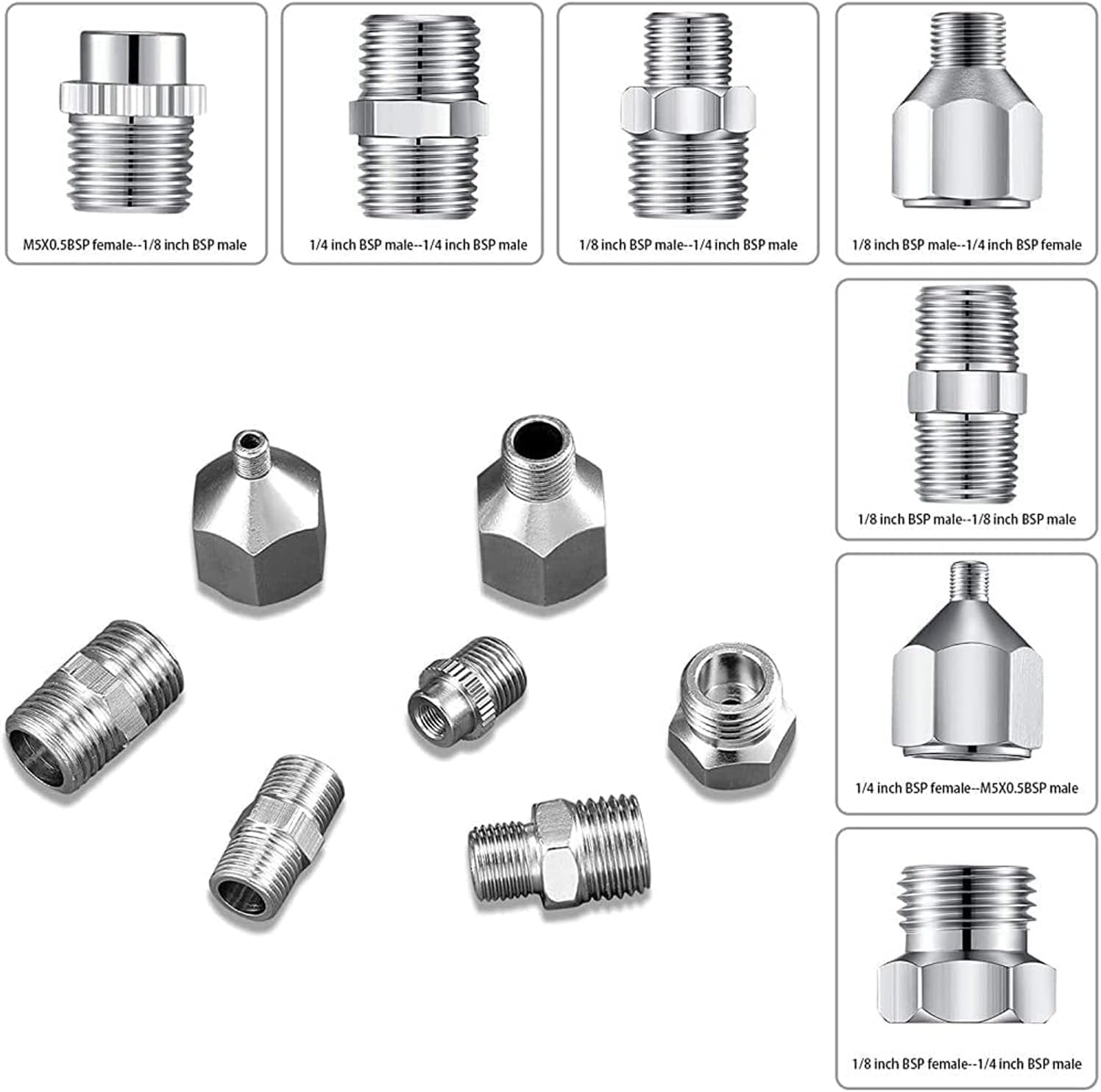 7-Piece Airbrush Adapter Set - Airbrush Fittings & Connector Kit with Threaded Plugs for Airbrush to Compressor - Includes Transparent Plastic Storage Box - Perfect for Airbrush Painting & DIY Art Projects