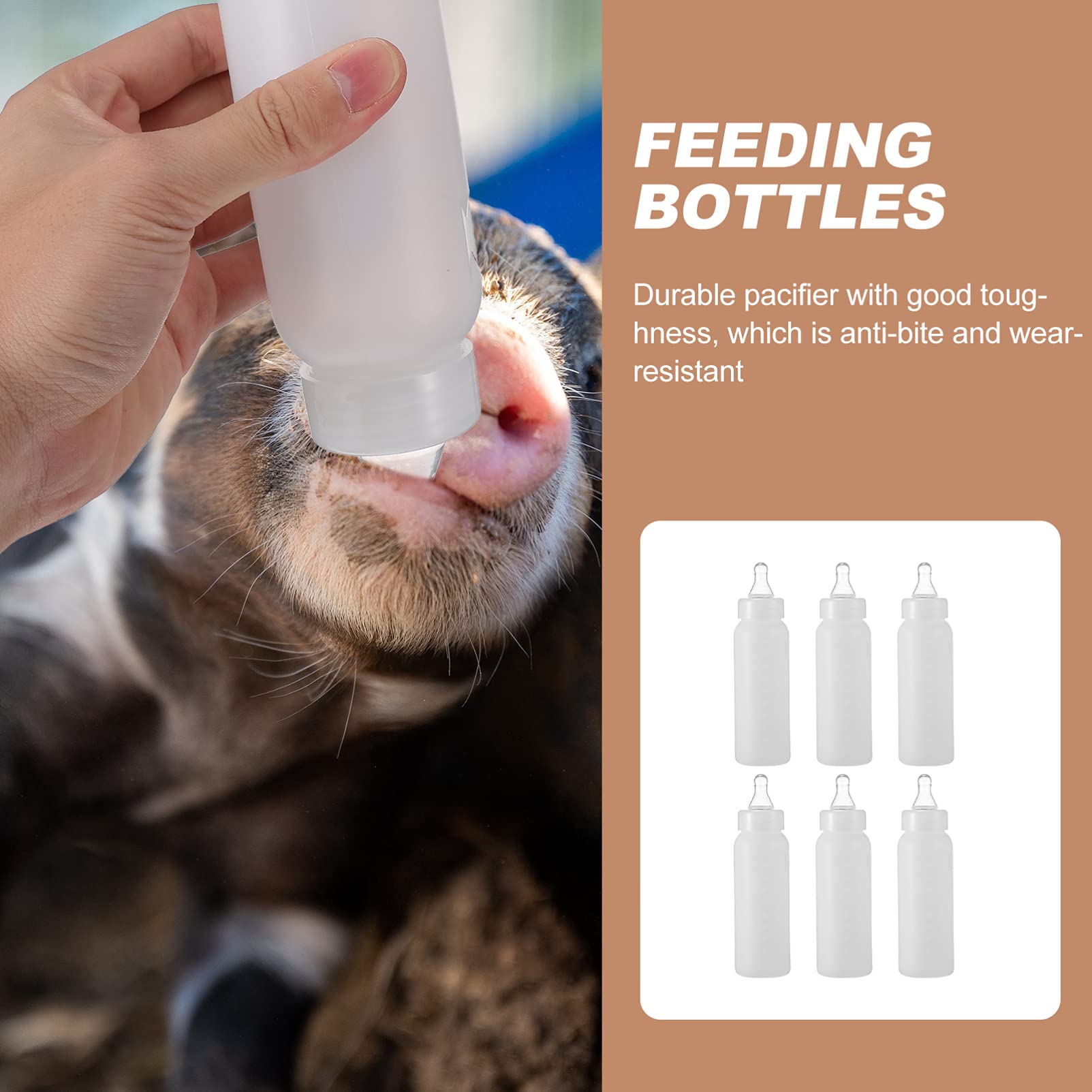 6-Pack 250ml White Lamb Feeding Bottles - Goat Milk Bottle & Calf Feeder for Sheep, Lambs, and Baby Animals - Perfect for Farm, Ranch, and Pet Care