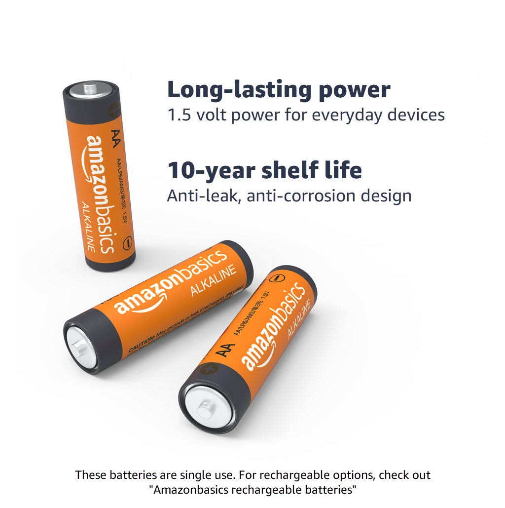 Amazon Basics 100-Pack AA High-Performance Alkaline Batteries & 8-Pack 9V Batteries - 10-Year Shelf Life, Long-Lasting Power for Toys, Flashlights, Remote Controls, Smoke Detectors and Electronics