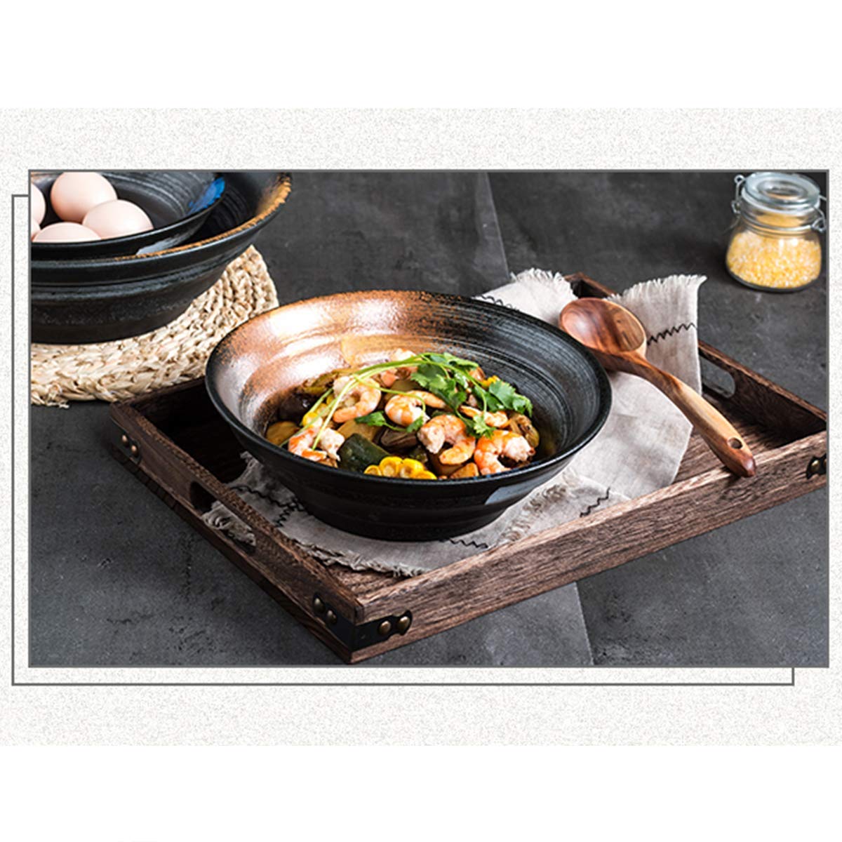 Modern Ceramic Salad Bowl - Ethnic Style Pasta & Soup Bowl Set - Large Serving Dish for Cereal, Pasta & Salads - Perfect for Family Dinners & Entertaining