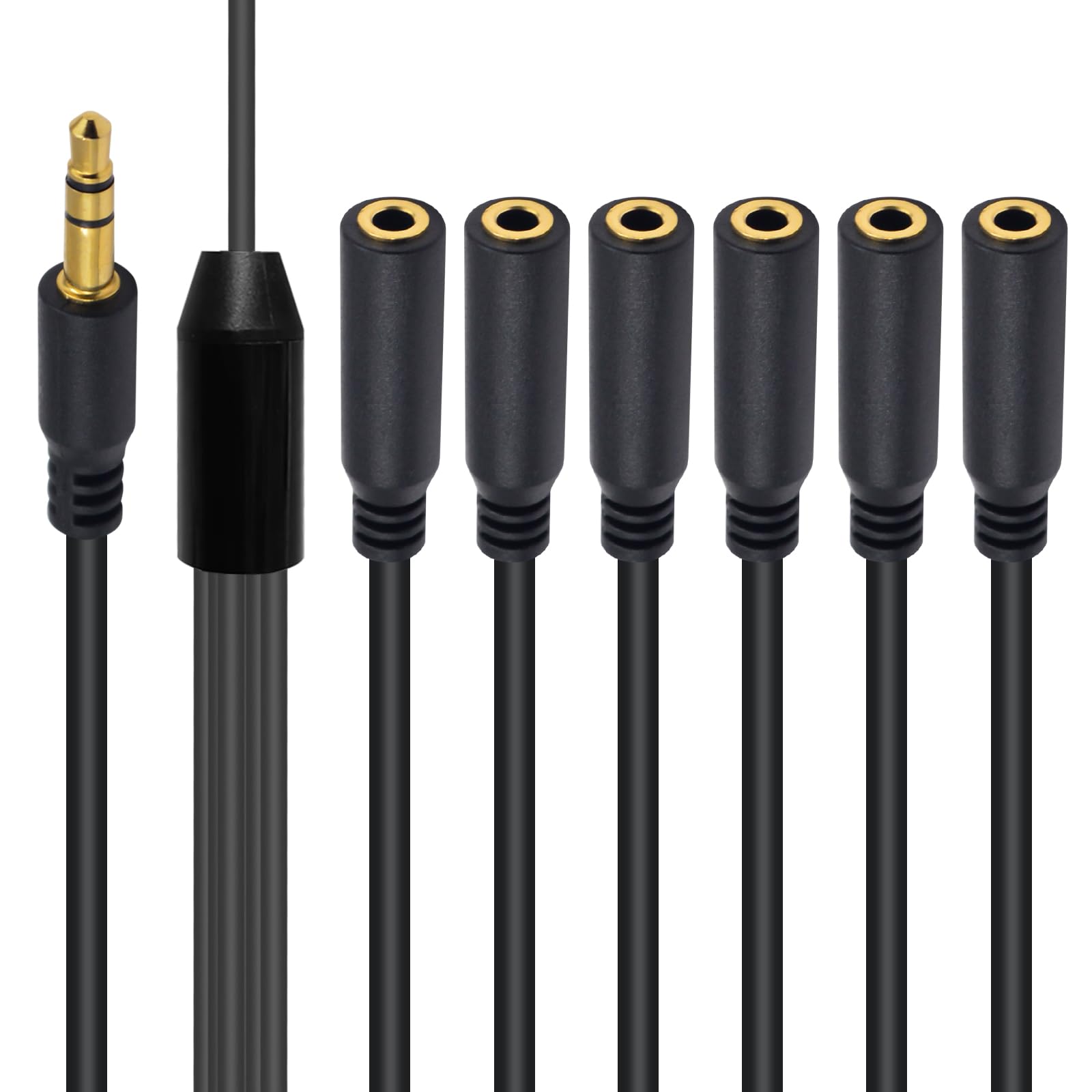 Poyiccot 3.5mm Headphone Splitter 1 to 6 Way - 1/8 Inch TRS Male to Female Stereo Audio Cable - 1.5ft Aux Extension for Headphones, Earphones, Speakers - Perfect for Home Theater, Gaming, and Music Sharing