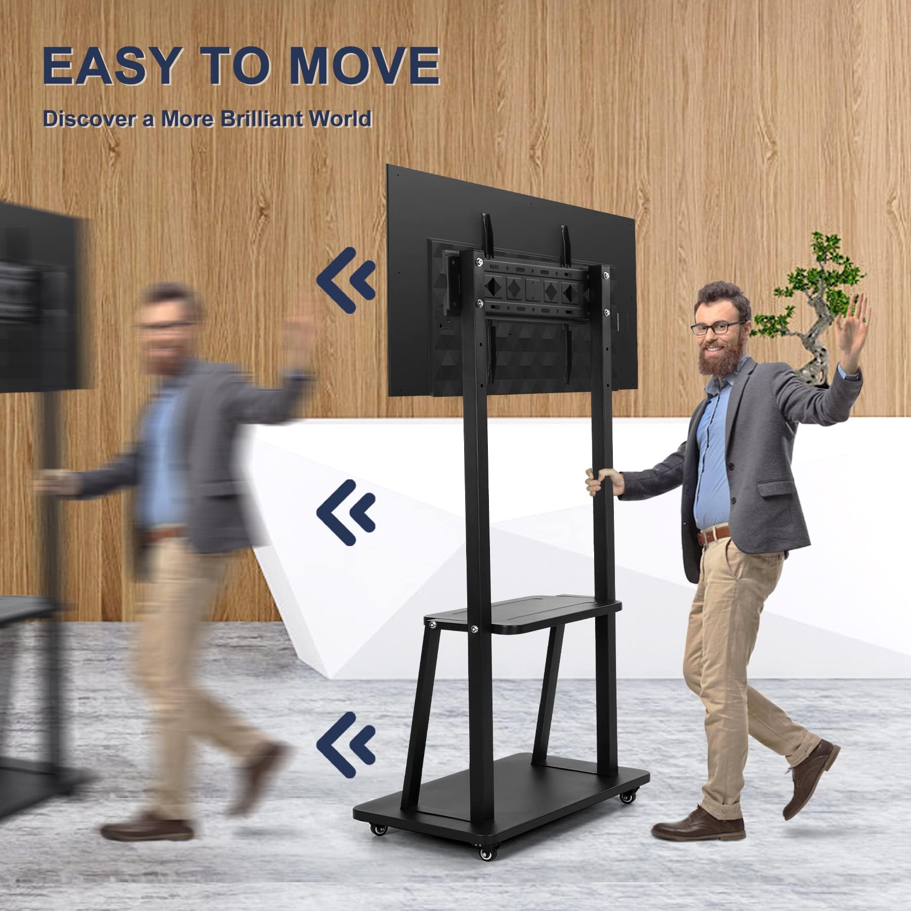 Heavy-Duty Rolling TV Stand with Wheels for 32-75 Inch TVs - Adjustable Height Mobile Cart for LCD LED OLED Flat Screens & Smartboards (100lbs Capacity) - Perfect for Living Rooms, Classrooms & Office Presentations