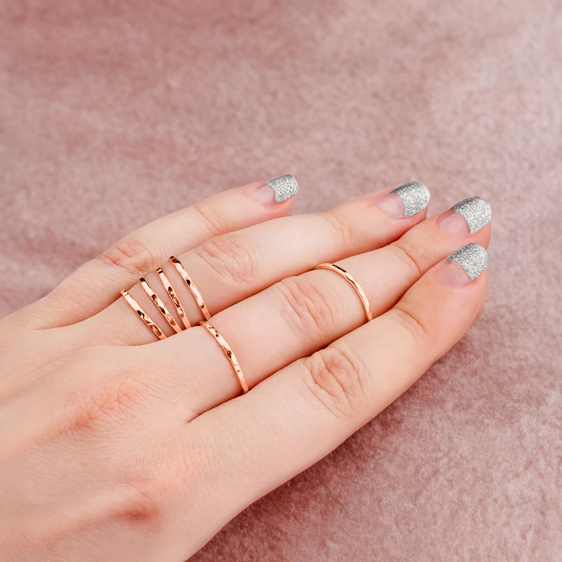 1mm Thin Hammered Texture Stacking Rings Set in Sterling Silver, 14K Gold or Rose Gold Fill - Comfort Fit Wedding Band, Minimalist Jewelry for Women - US Sizes 4-12 - Perfect for Everyday Wear, Layering & Gift Giving
