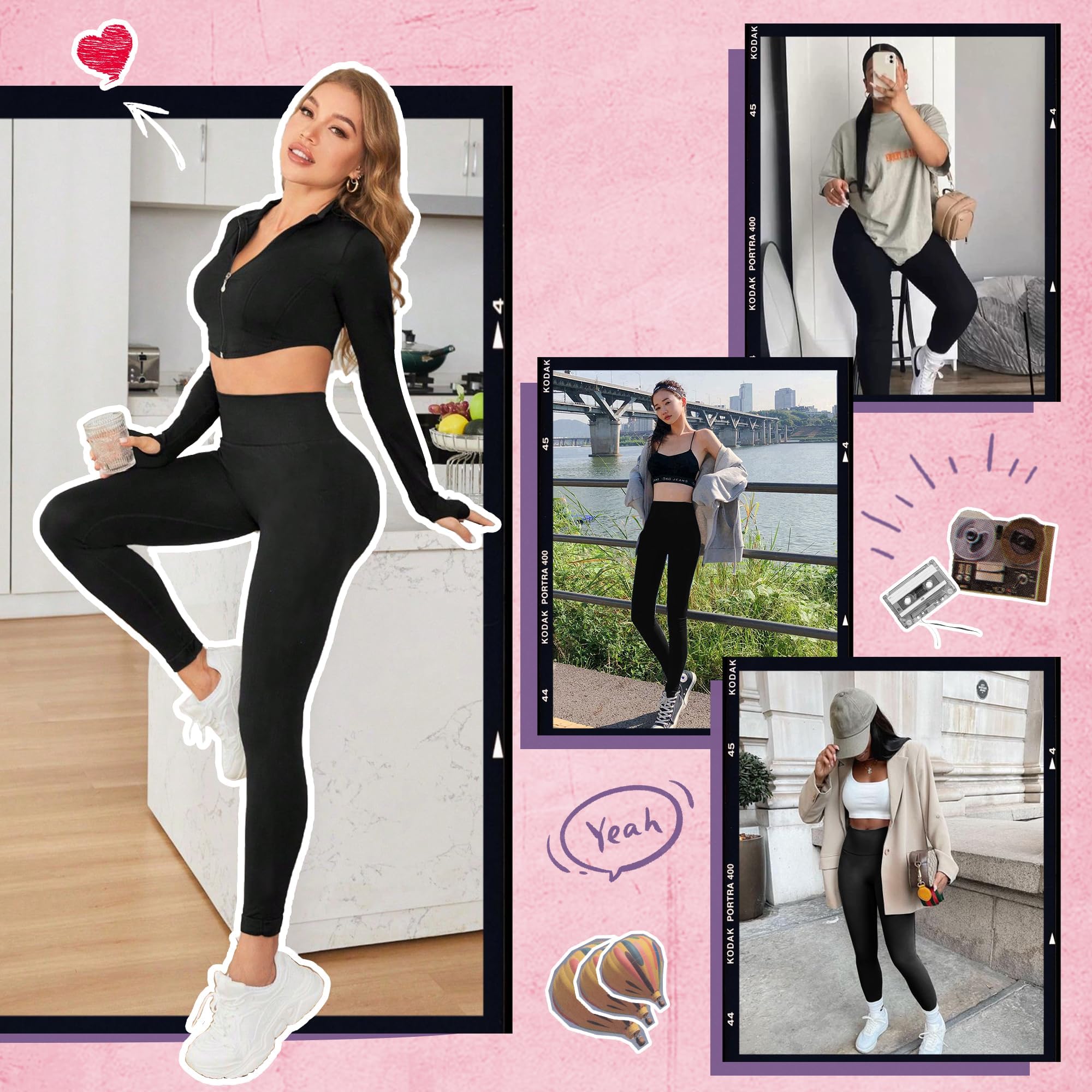 CAMPSNAIL Women's High Waisted Yoga Pants 4-Pack - Tummy Control Workout Leggings with Pockets, Black Capri Gym Pants for Running, Lounge & Everyday Wear