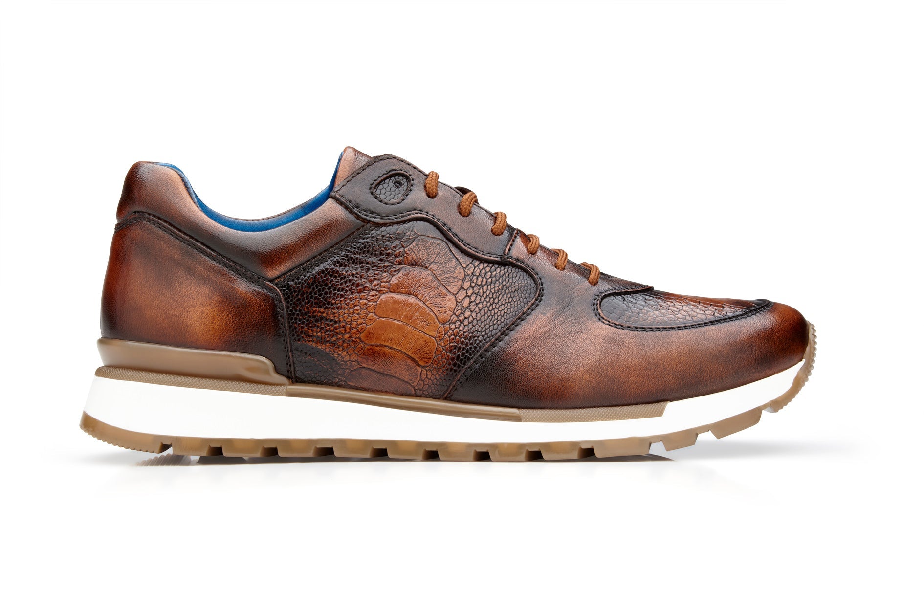 Belvedere Bobo Genuine Ostrich Leg & Italian Calf Leather Sneakers in Antique Walnut - G01 | Premium Men's Fashion Shoes for Casual Wear & Special Occasions