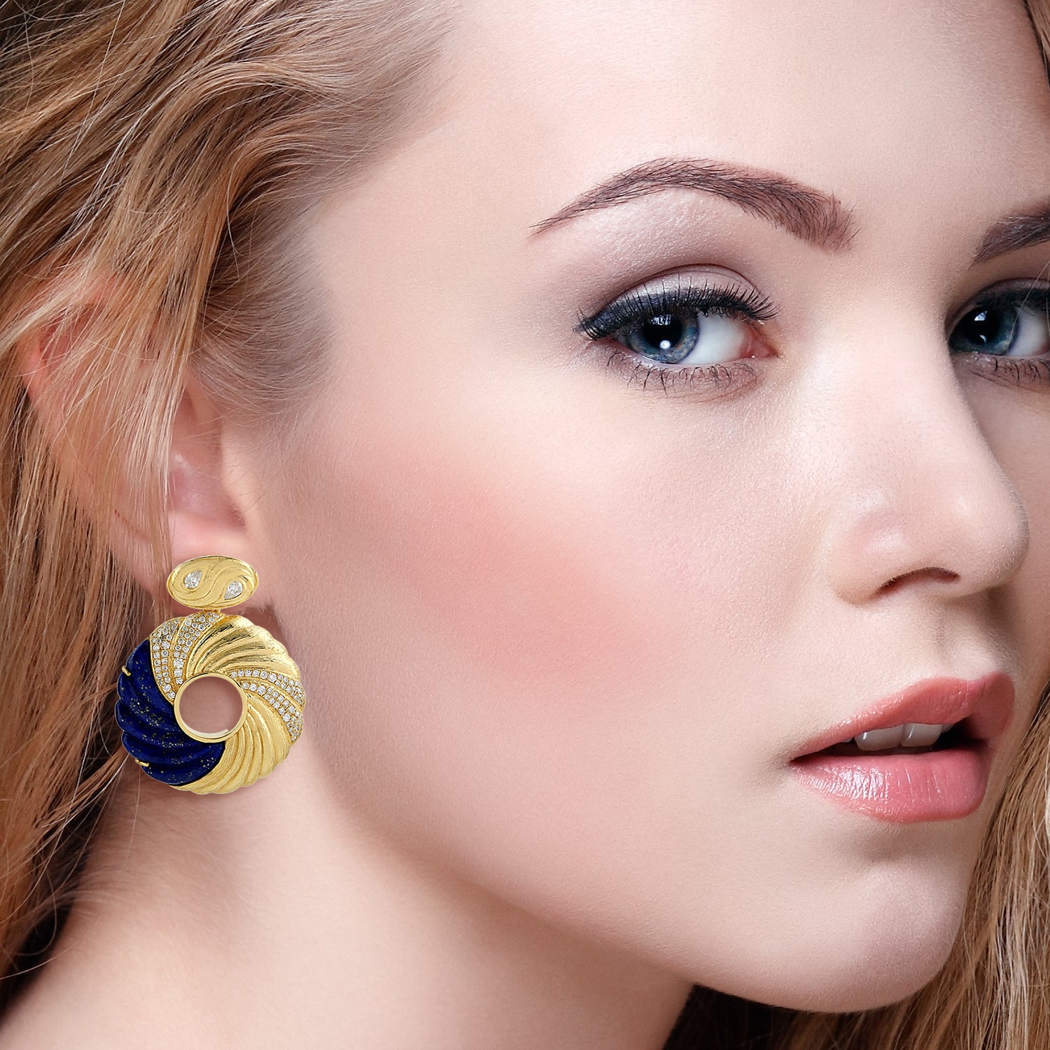 Exquisite 18K Yellow Gold Lapis Lazuli Pave Diamond Ethnic Dangle Earrings for Wedding, Bridal Jewelry & Special Occasions