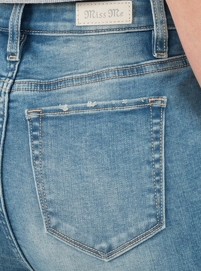 Miss Me H3636B51 Women's High Rise Bootcut Jeans - Medium Blue Wash, Comfortable Stretch Denim Pants for Casual Wear & Night Out