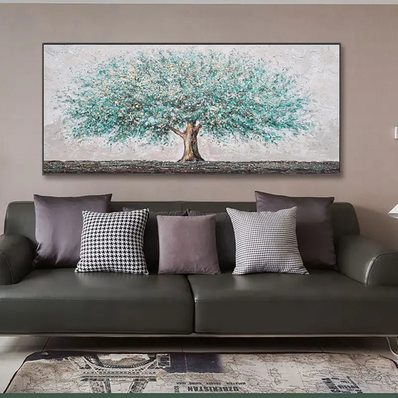 Flower and Tree Painting #FT007 - Handmade Canvas Wall Art for Home Decor, Living Room, Bedroom & Office