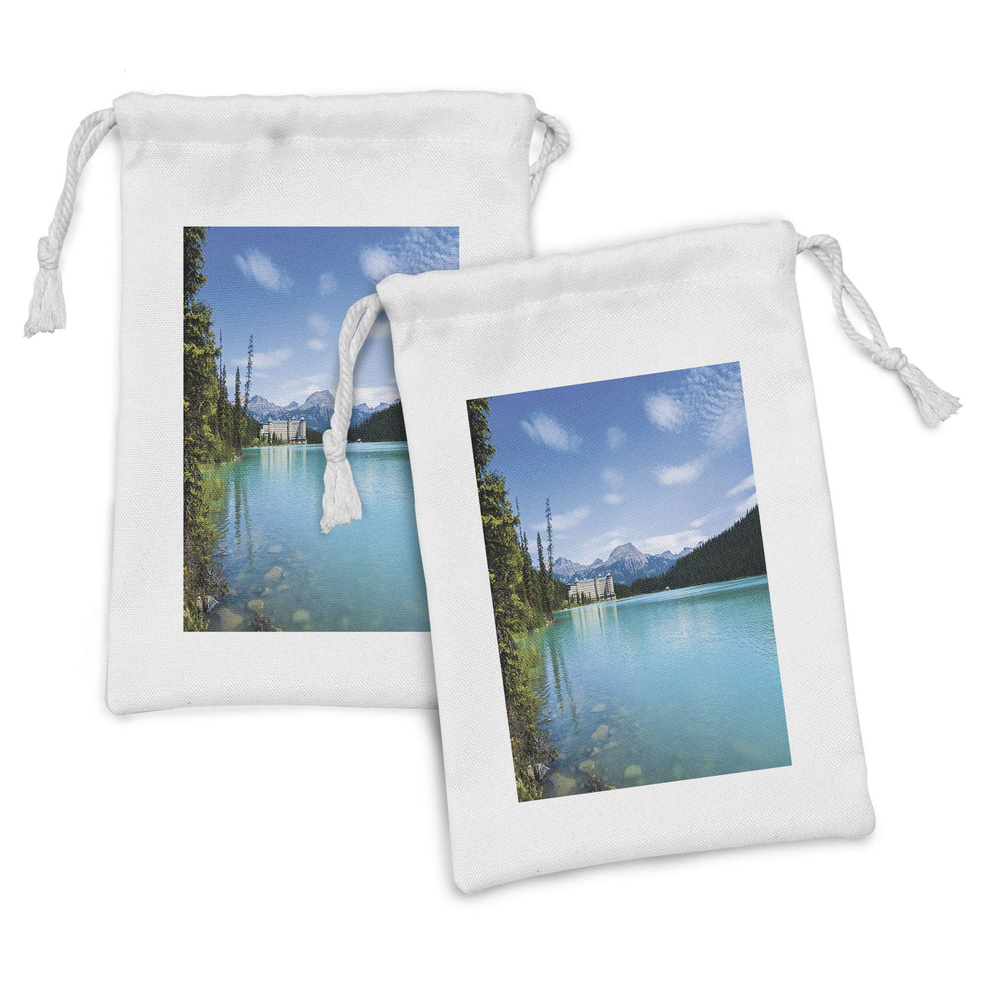 Ambesonne 2-Pack Fabric Drawstring Pouches - Historical Castle by Crystal Lake Canadian Rural Art Design, 9