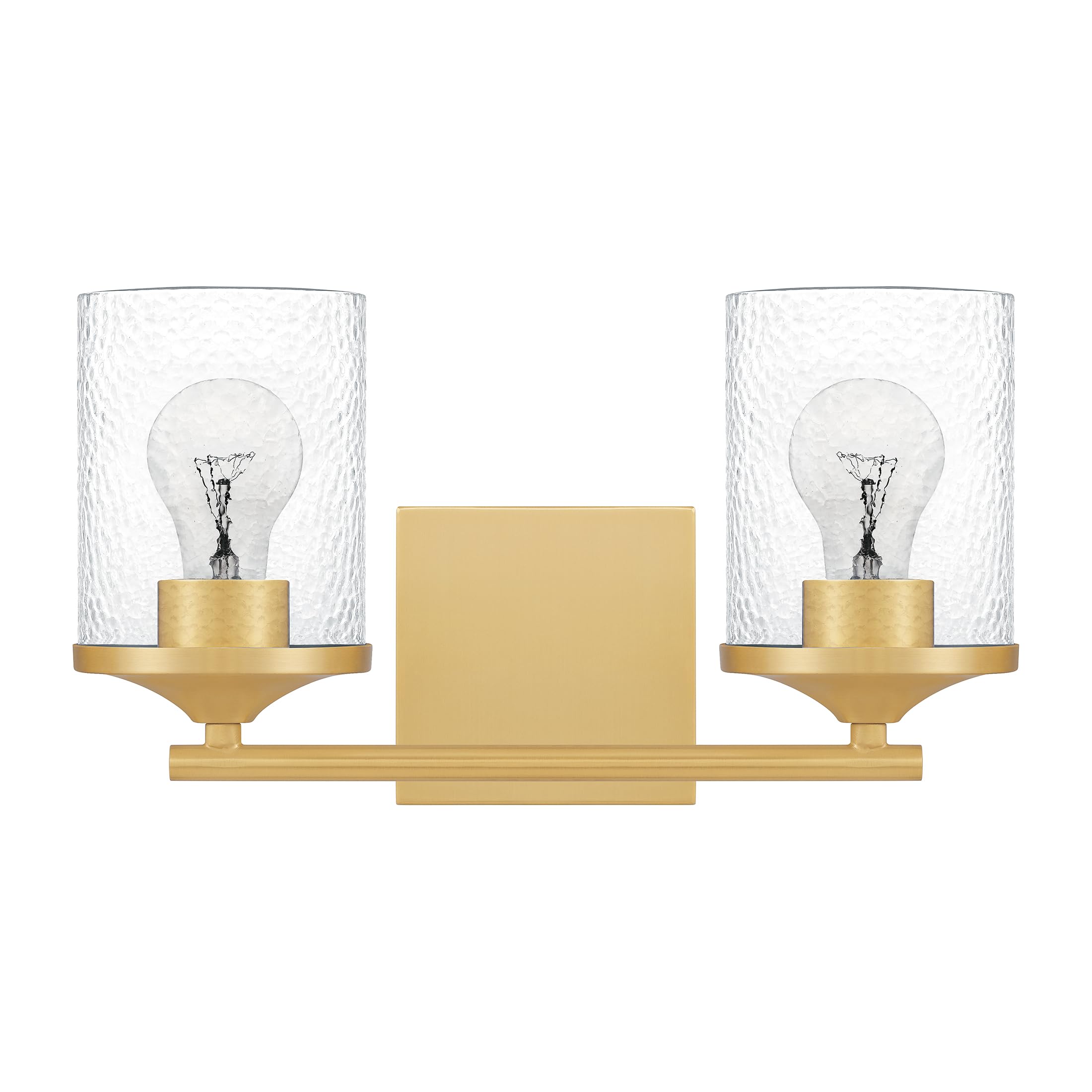 Quoizel Abner 14-Inch 2-Light Bathroom Vanity Lights in Aged Brass - Clear Hammered Glass Wall Mount Fixture for Mirror Lighting | Transitional Industrial Style for Modern & Farmhouse Bathrooms (Perfect Over Vanity, Powder Room or Master Bath)
