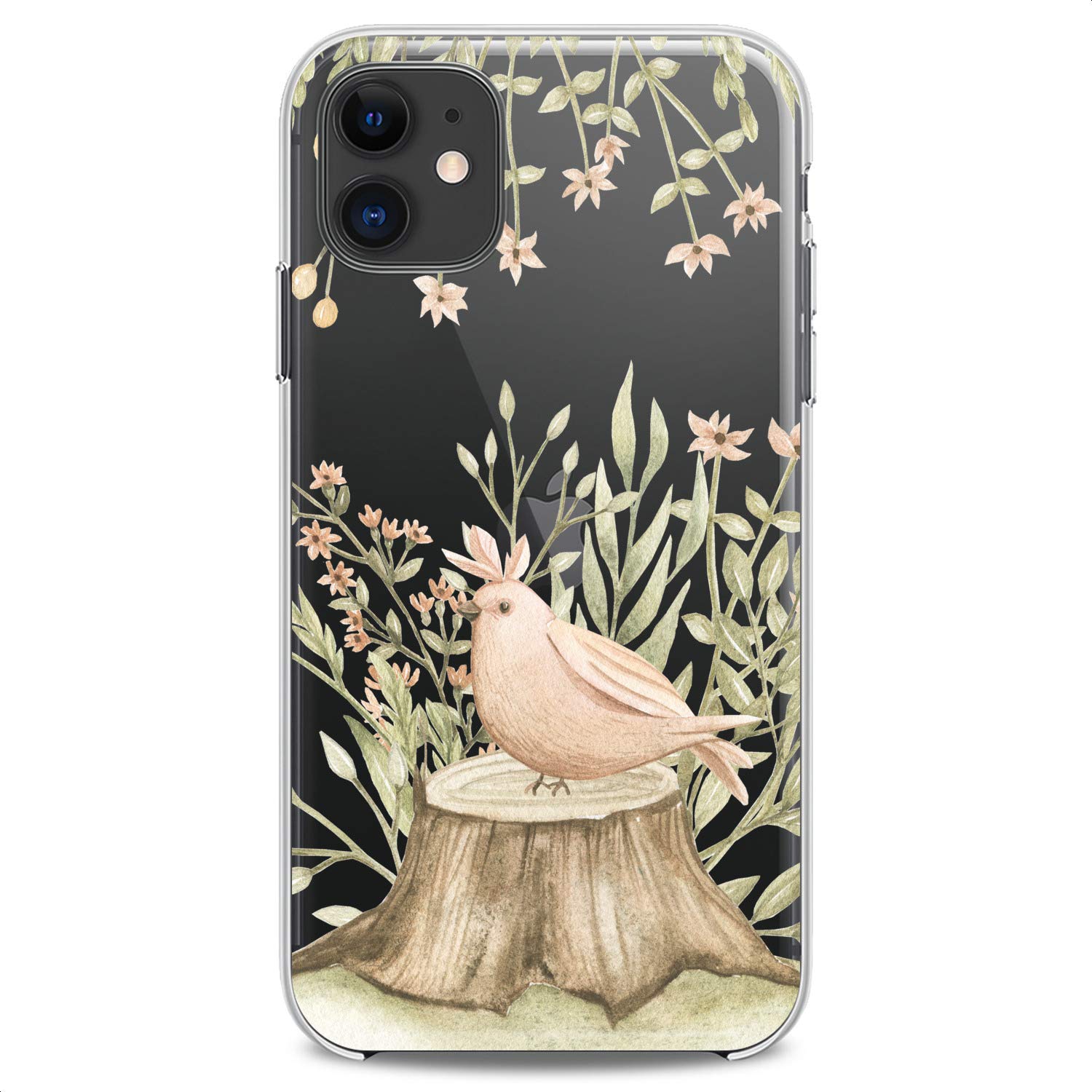 Premium Flexible TPU Phone Case for iPhone 16/15/14/13/12/11 Pro Max/Plus/Mini/XS/XR/X/8+/7/6/5/SE - Cute Floral Print Design with Birds & Flowers - Slim Protective Clear Silicone Cover for Women & Girls - Perfect for Everyday Use, School, Work & Travel