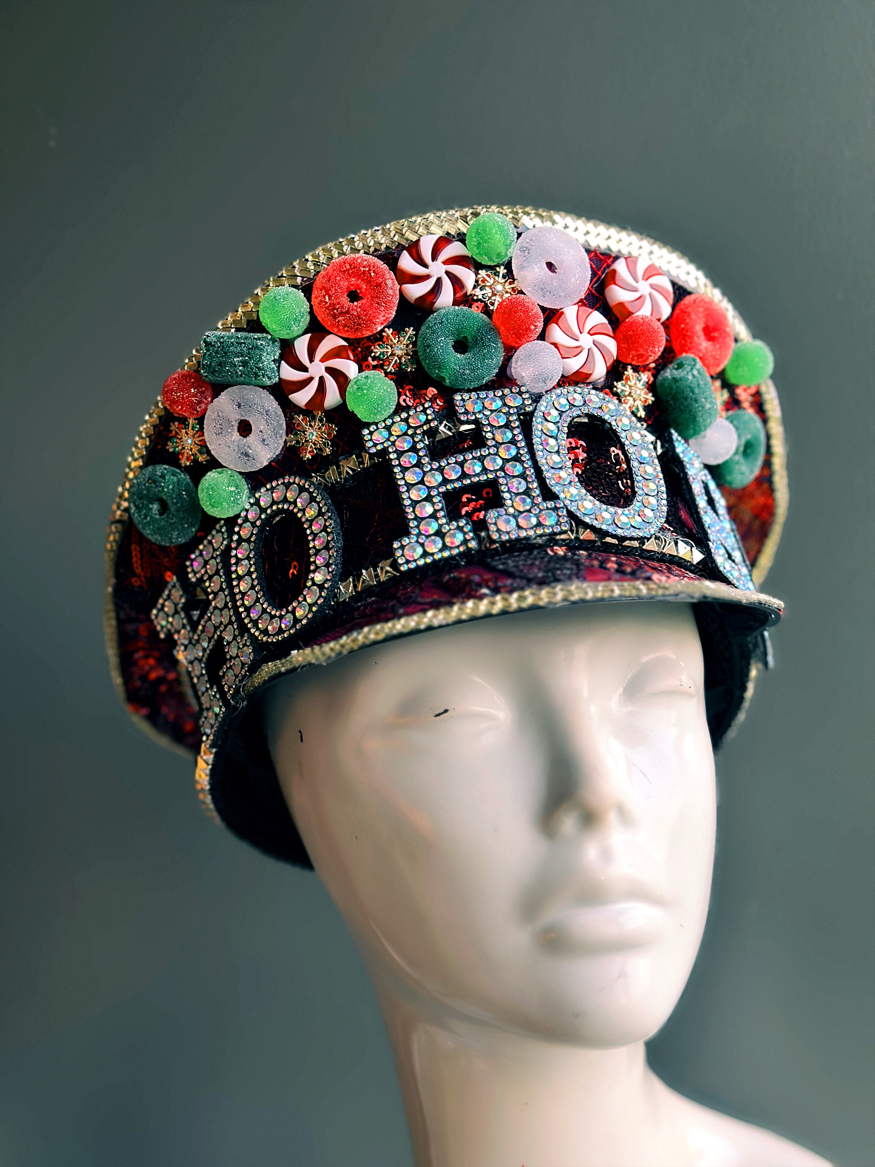 Ho Ho Ho Christmas Candy Hat - Festive Santa Hat with Candy for Holiday Parties & Christmas Celebrations