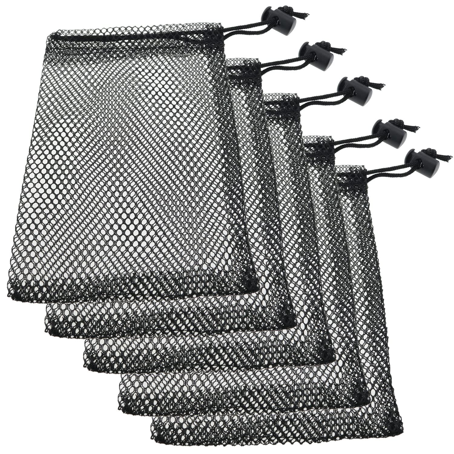 Durable Black Nylon Mesh Drawstring Bags 5-Pack - Small Travel Organizer for Jewelry, Cosmetics & Toiletries | HSCGIN Compact Storage Solution