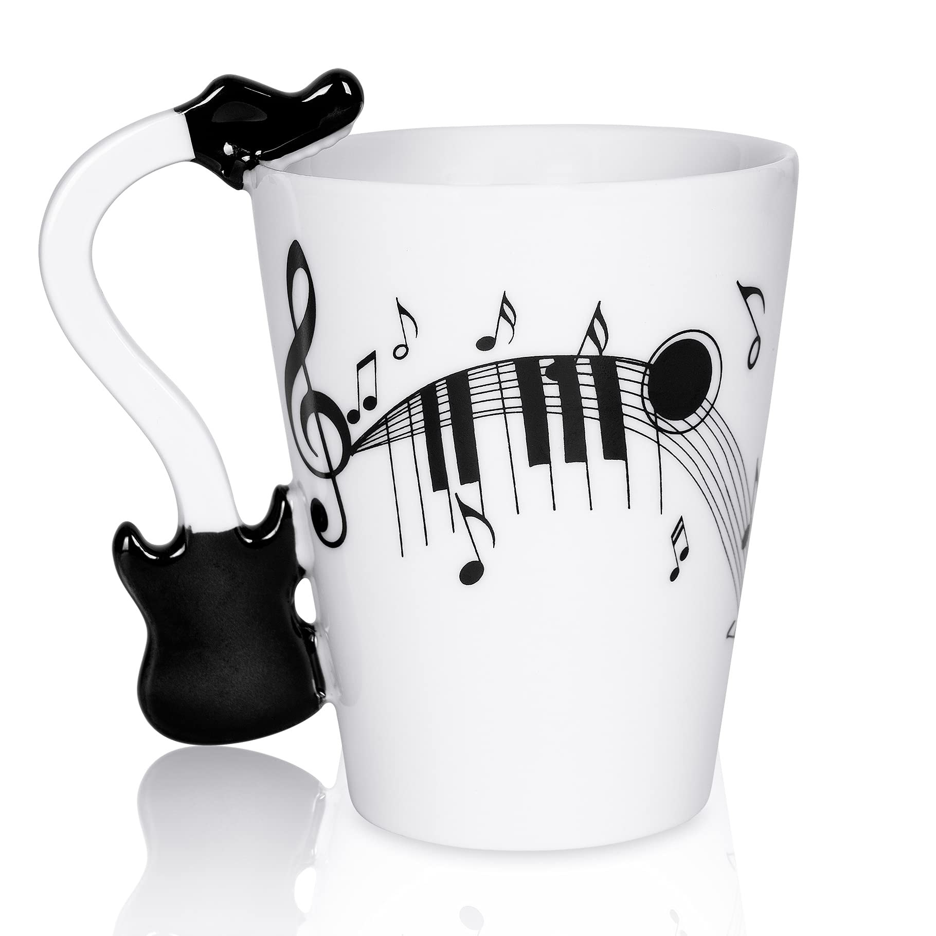 13.5 oz Guitar Shaped Coffee Mug - Perfect Music Gift for Guitar Players & Musicians - Ideal for Birthday, Christmas, Anniversary Gifts for Men & Women (Black) - Great for Coffee, Tea, or Hot Chocolate at Home, Office, or Music Studio