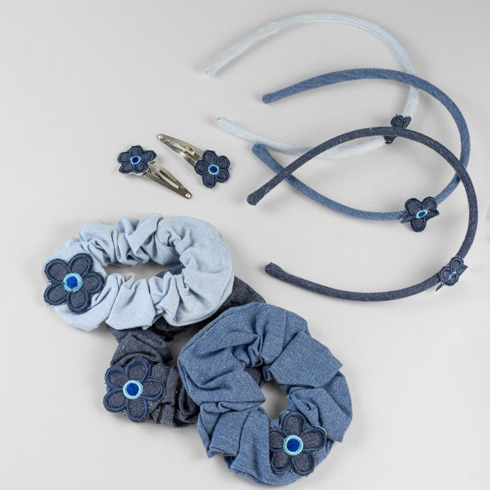 Handmade Denim Flower Headbands for Girls - 5-Pack Set of Adjustable Hair Accessories for Kids, Toddlers & Babies - Perfect for Parties, Photos & Everyday Wear