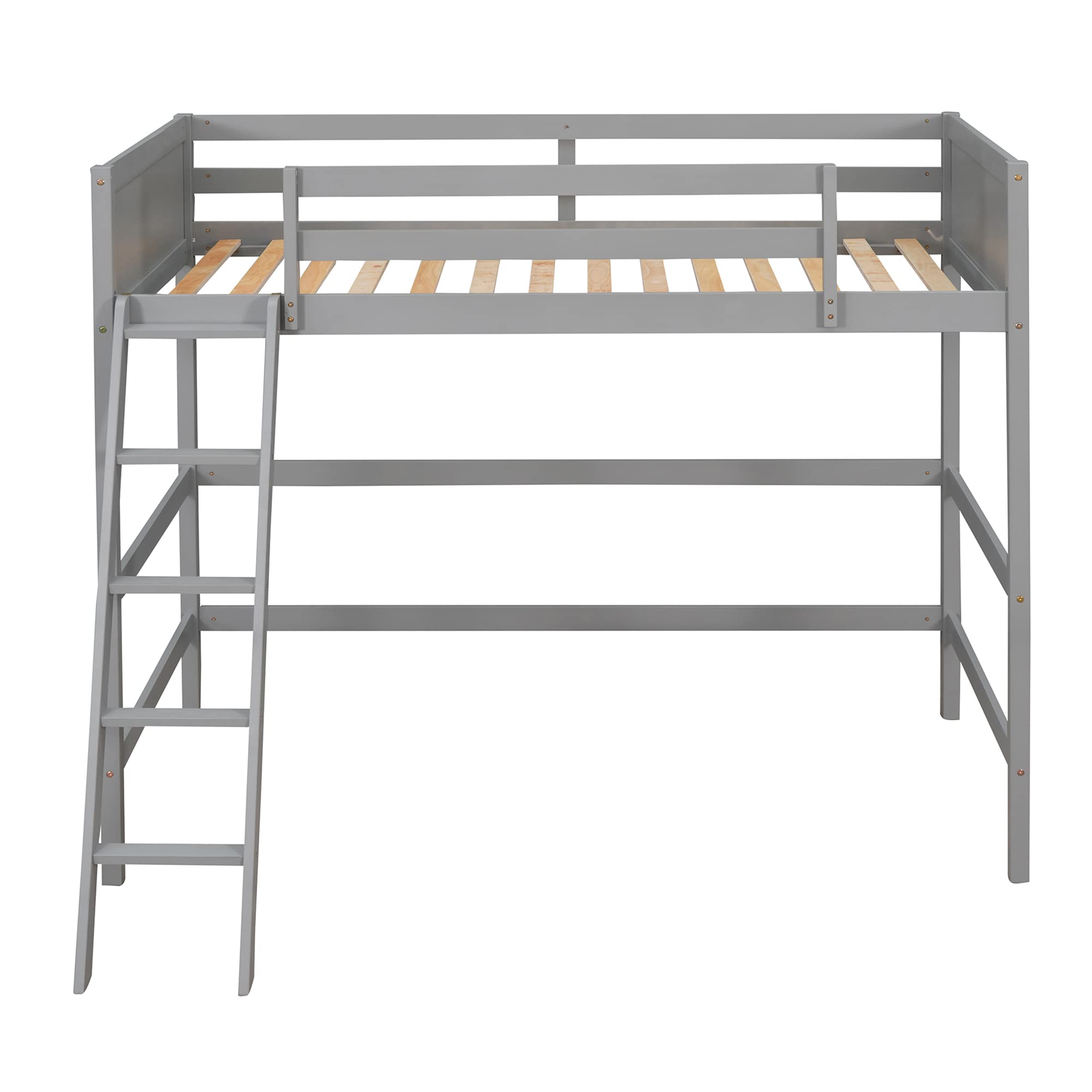P PURLOVE Twin Loft Bed Frame with Angled Ladder - Sturdy Wooden Loft Bed for Teens, Kids, Boys & Girls - No Box Spring Required (Gray) - Perfect for Small Bedrooms, Dorm Rooms & Space-Saving Kids' Rooms