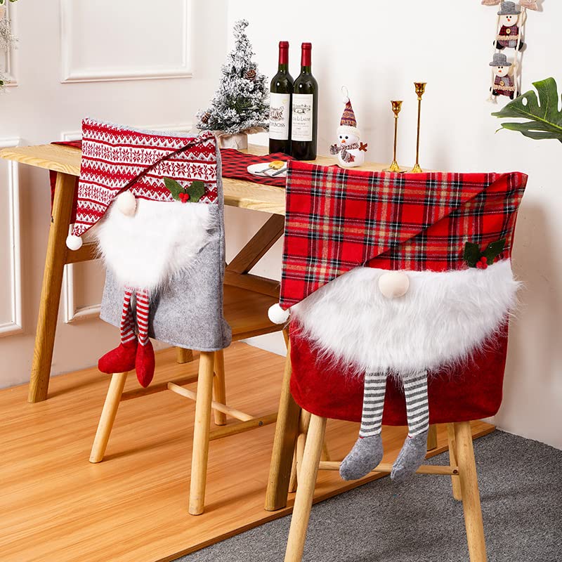 Festive Christmas Chair Covers with Santa Hat - Holiday Gnome Dining & Office Chair Slipcovers for Banquets, Parties & Home Decor - Perfect for Christmas, New Year & Winter Celebrations
