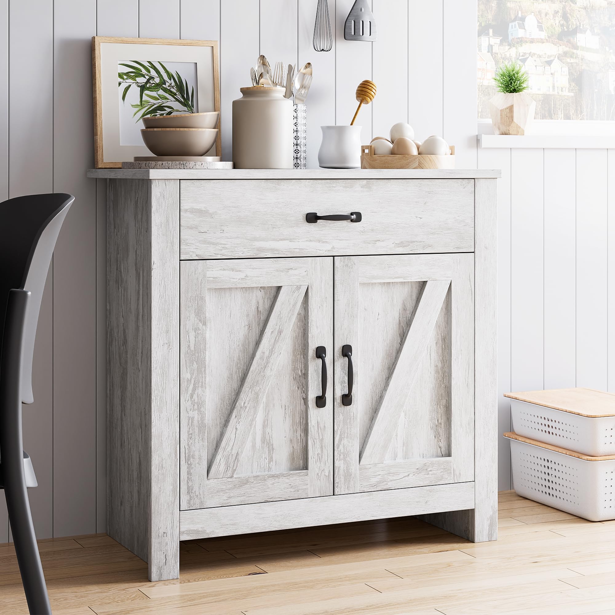 GAOMON Freestanding Kitchen Pantry Storage Cabinet with Microwave Stand - Adjustable Shelves Buffet Hutch Cupboard for Kitchen & Dining Room - Perfect for Small Spaces, Organizing Dishes & Appliances
