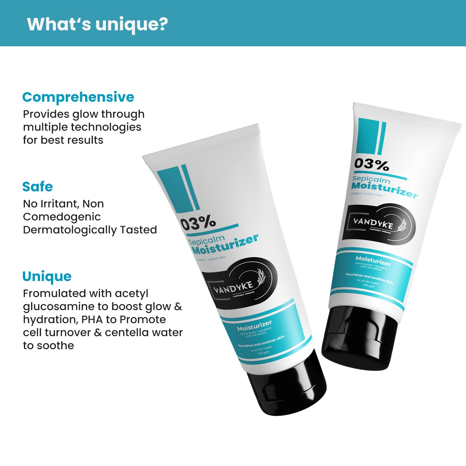 Vandyke 3% Sepicalm Oat Extract Face Moisturizer for Oily & Sensitive Skin - Fragrance Free, 100ml - Hydrating Daily Cream for Acne Prone & Redness Relief - Perfect for Morning & Night Skincare Routine