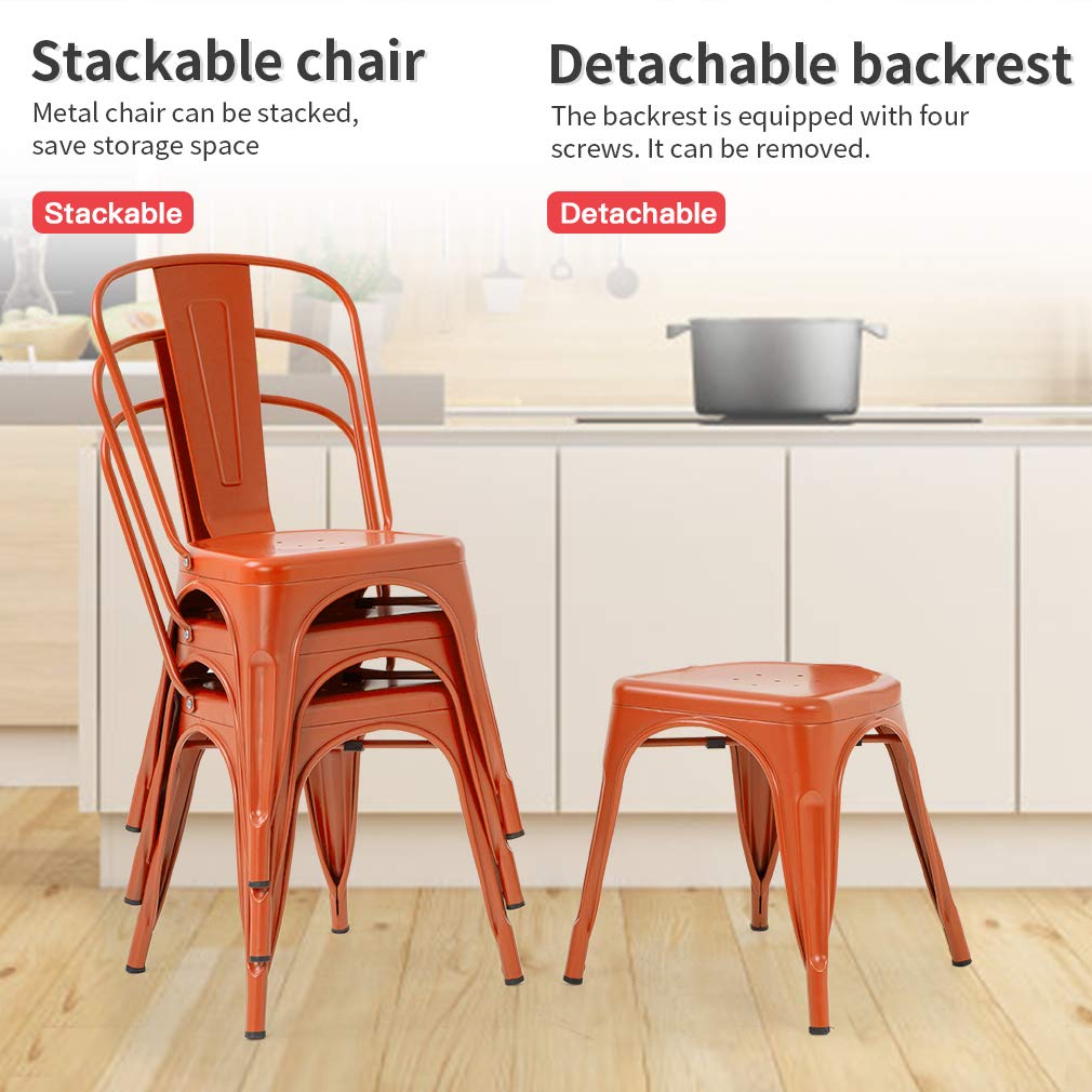 FDW Metal Dining Chairs Set of 4 - Indoor/Outdoor Stackable Patio Chairs with 18