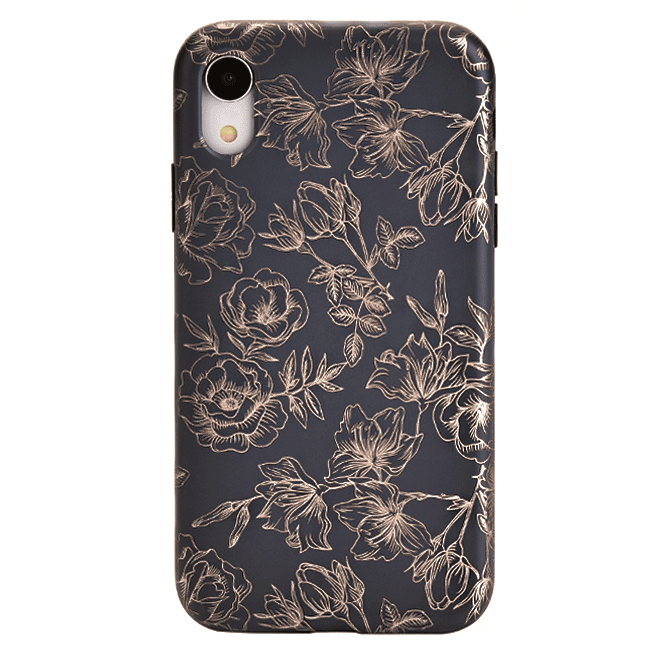 Elegant Floral Rose Gold Chrome iPhone Case - Stylish Protective Cover for iPhone 13/12/11/X - Perfect for Everyday Use, Office & Special Occasions