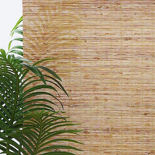 Blackout Bamboo Roman Shades | Cordless Woven Wood Window Blinds for Privacy | Extra Wide Custom Natural Shades | Perfect for Bedroom, Living Room & Dining Room | Bronze Finish | Light Blocking & Room Darkening Window Treatments
