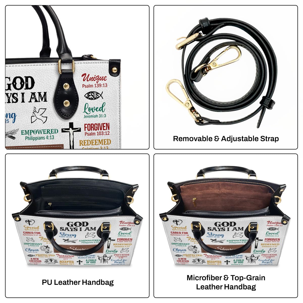 Personalized Leather Handbags for Women - Custom Name & Monogram - Best Christmas & Christian Gifts - Perfect for Church, Work, and Special Occasions