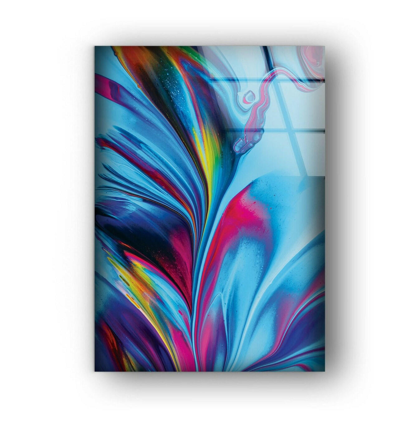 Blue and Red Abstract Glass Wall Art - Modern Handmade Decor for Living Room, Bedroom & Office - Perfect for Home & Office Decorations