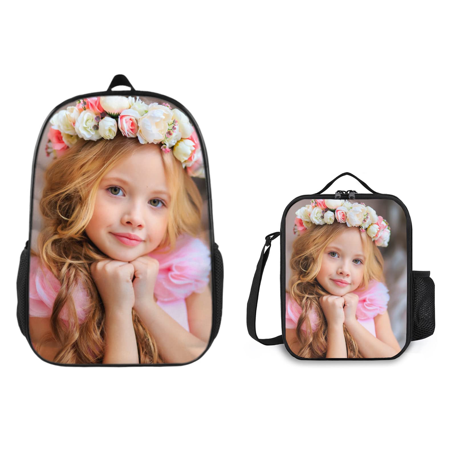 Custom Backpack and Lunch Box Set - Personalized Photo Bookbag with Insulated Lunch Bag for Men & Women - Perfect for School, Work, Travel & Outdoor Activities
