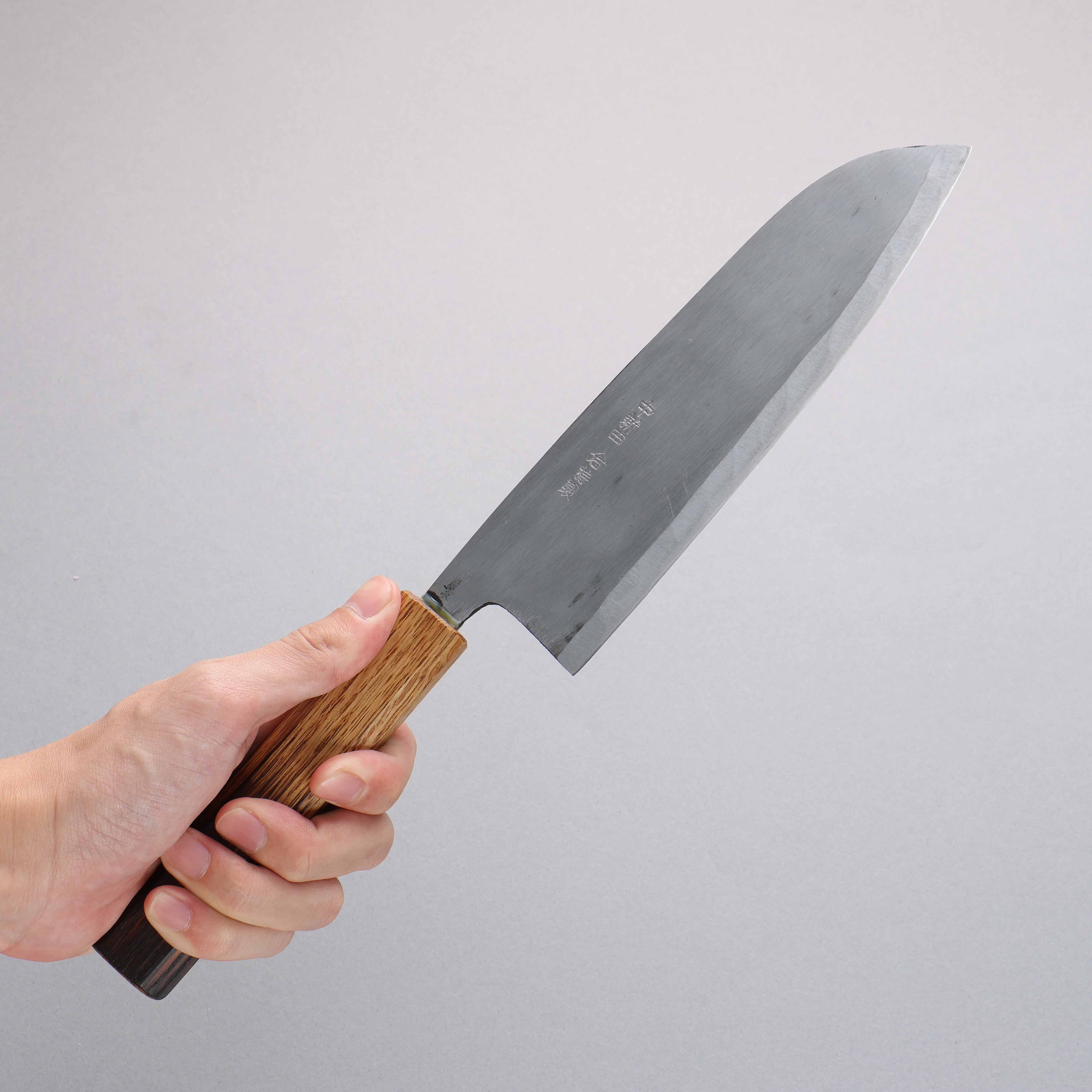Premium Nakaniida White Steel No.2 Santoku Knife 180mm - Japanese Chef Knife with Migaki Finish & Burnt Oak Handle - Perfect for Slicing, Dicing, and Chopping Vegetables, Meat, and Fish