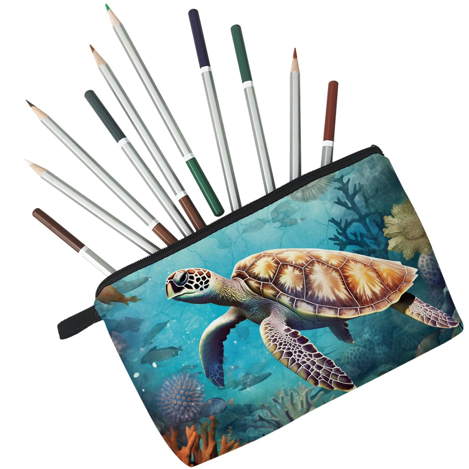 Cute Sea Turtle Makeup Bag - Small Travel Toiletry Organizer with Zipper Pouch - Perfect Cosmetic Bag for Turtle Lovers - Ideal Birthday & Christmas Gift for Women & Friends - Great for Travel, Beach Trips & Daily Makeup Storage