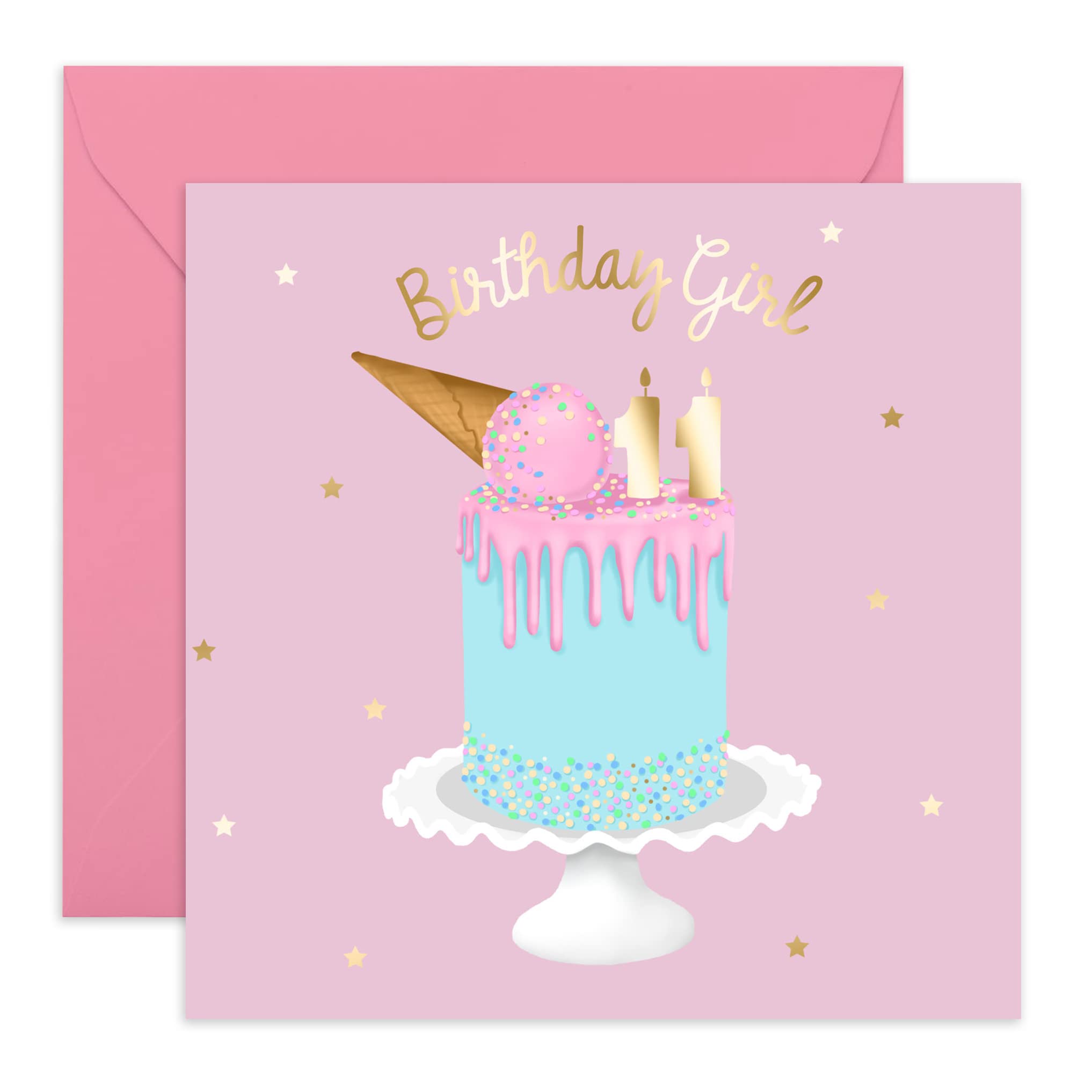 CENTRAL 23 - Adorable 'Birthday Girl' Greeting Card for 11 Year Old Girls - Sweet Daughter Birthday Card with Free Cute Stickers - Perfect for Birthday Parties, Gift Giving & Special Celebrations