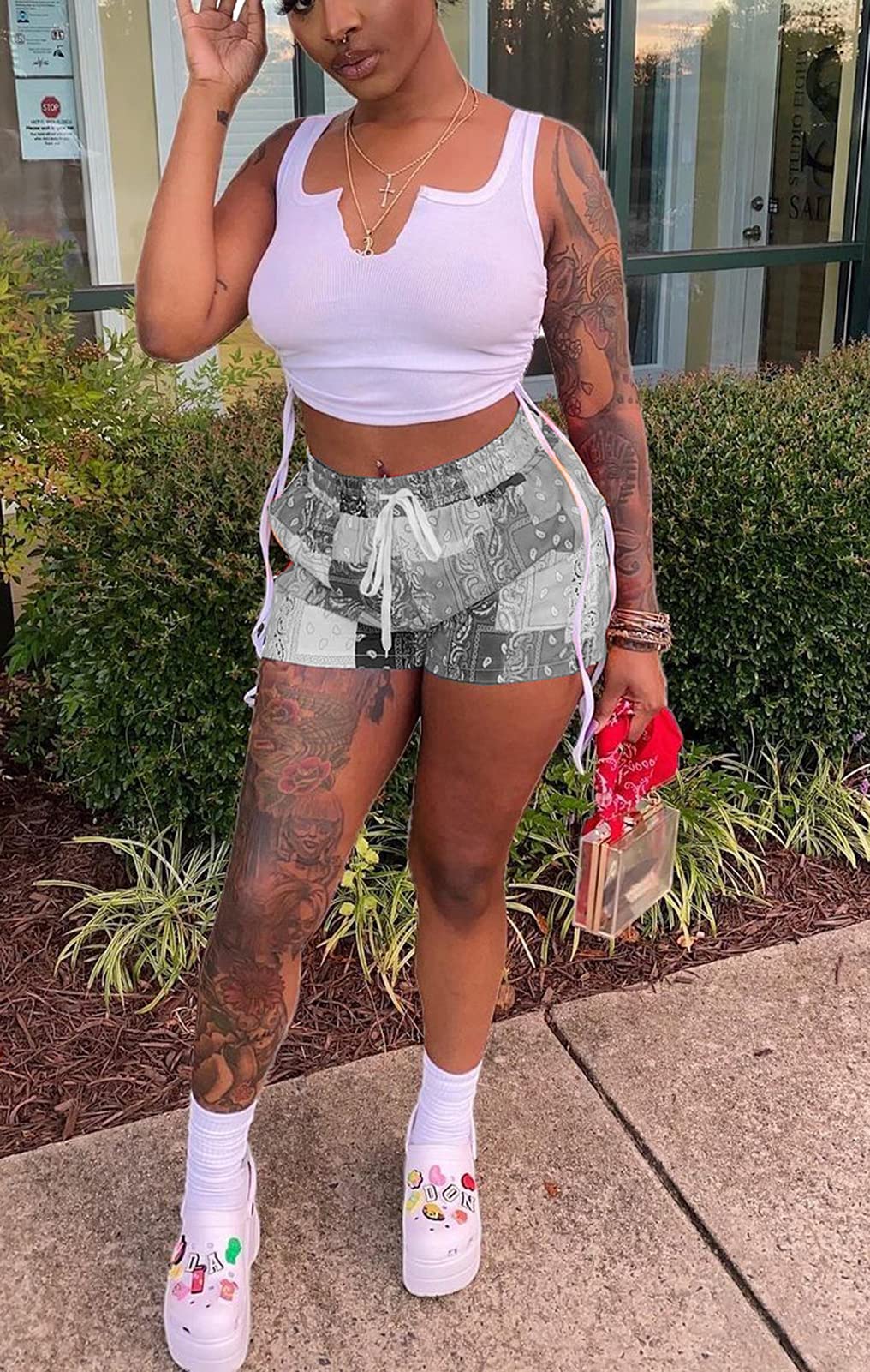 Acalyn Women's Sexy 2 Piece Short Sets - Summer Crop Top & Patchwork Shorts Outfit | Casual Beachwear, Street Style & Vacation Outfits for Women