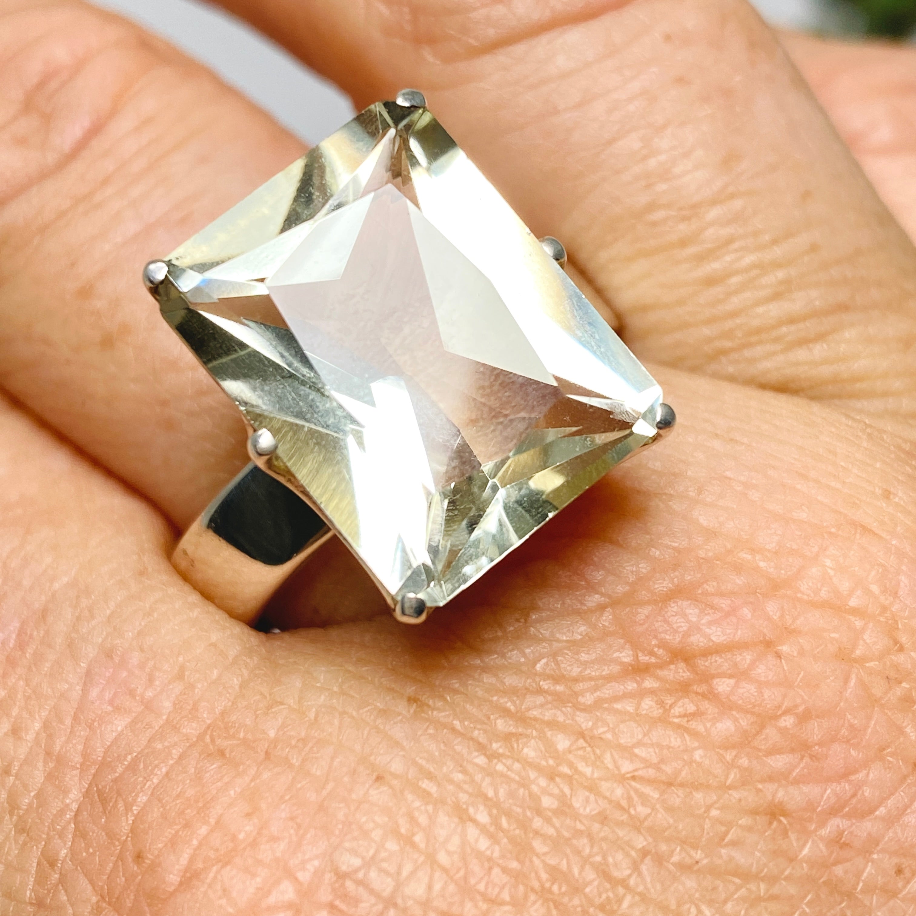 Prasiolite (Green Amethyst) Emerald Cut Faceted Ring - Size 13 - Sterling Silver Jewelry PRGJ616 - Perfect for Weddings, Anniversaries & Special Occasions
