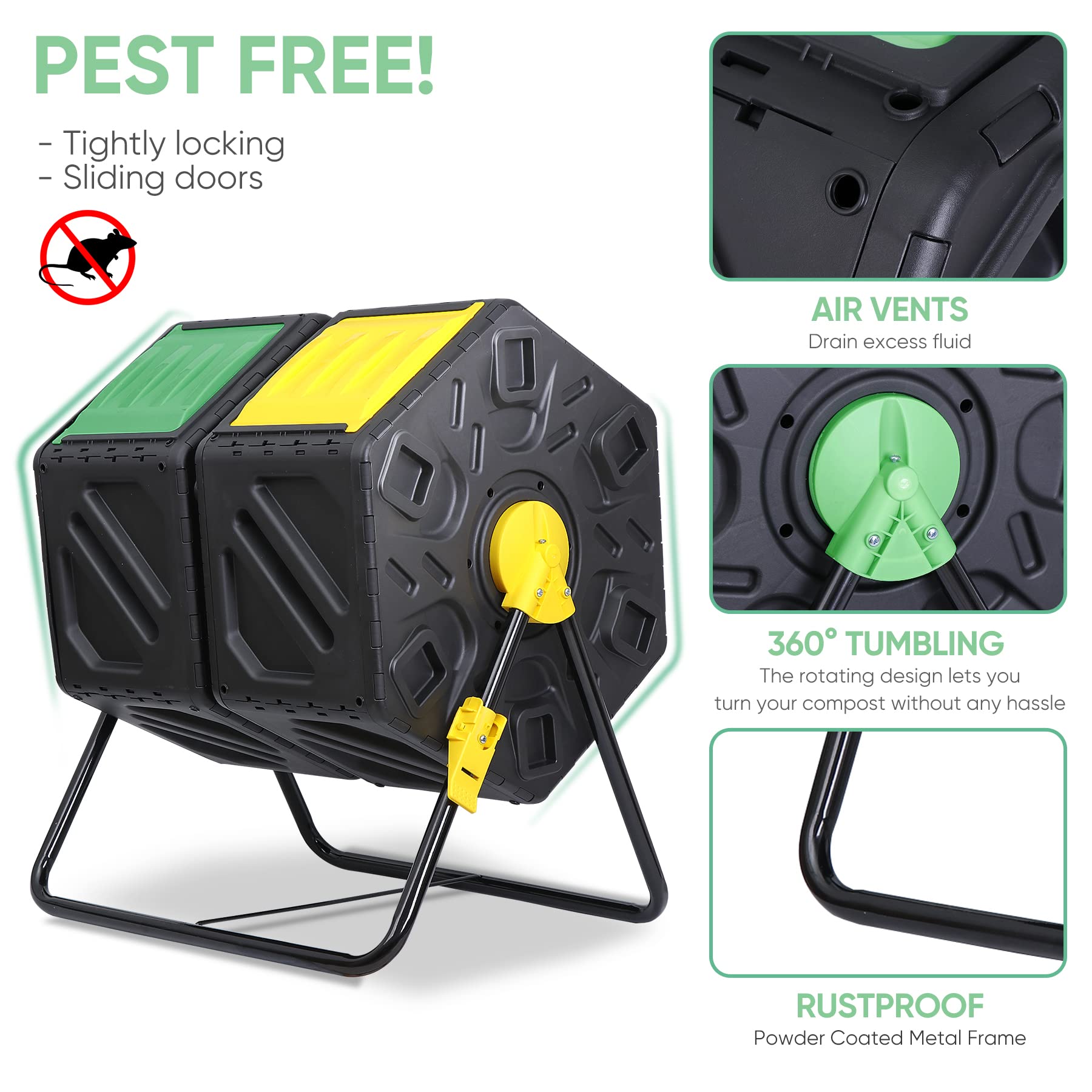 HomGarden 37 Gallon Dual Chamber Compost Tumbler - High Capacity Outdoor Composter with 2 Sliding Doors for Efficient Garden Waste Recycling | Perfect for Backyard, Organic Gardening & Sustainable Living