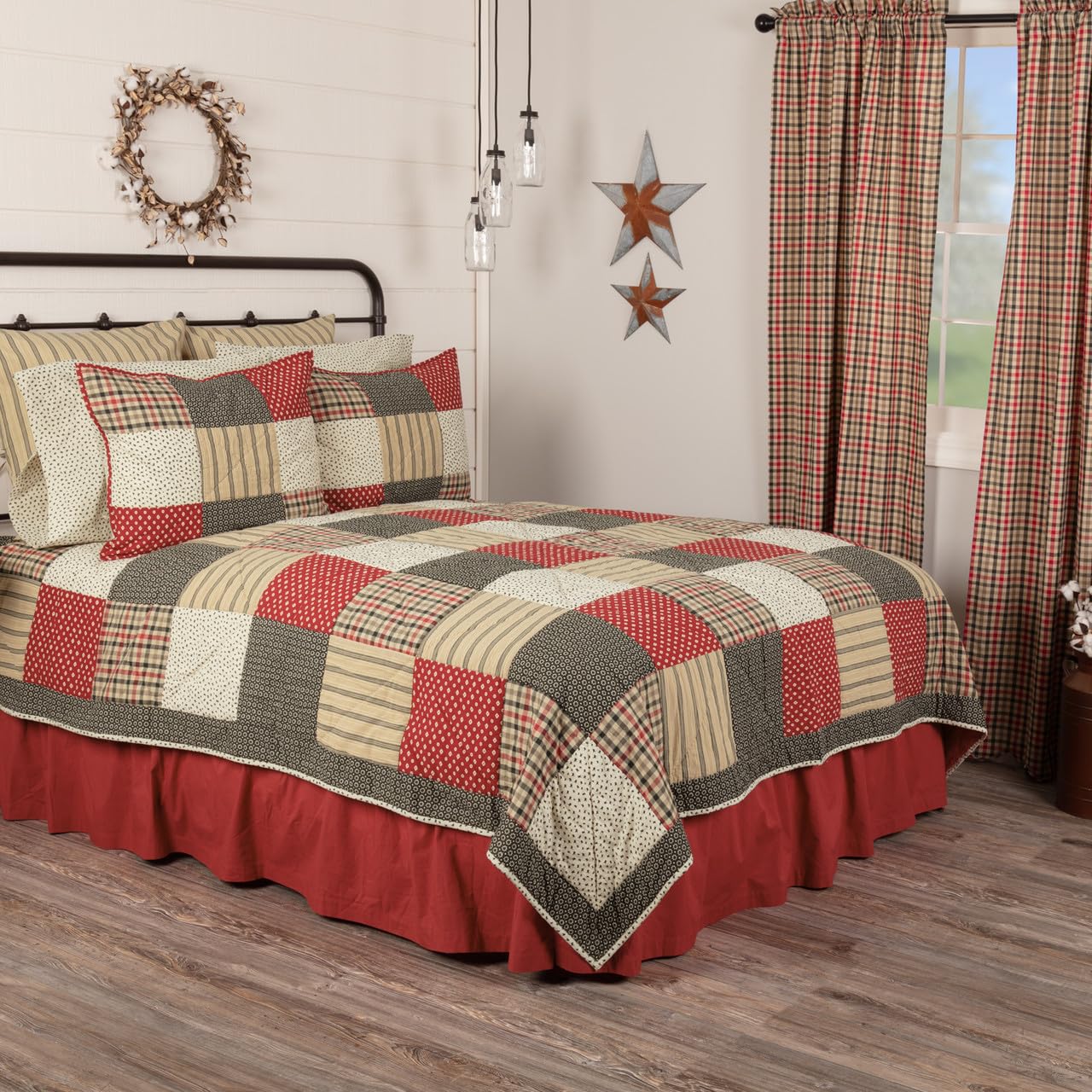 Victory Americana 3-Piece King Size Quilt Set - Black, Red, Khaki & Cream - Soft & Durable Bedding for Cozy Home Decor & Guest Room Comfort