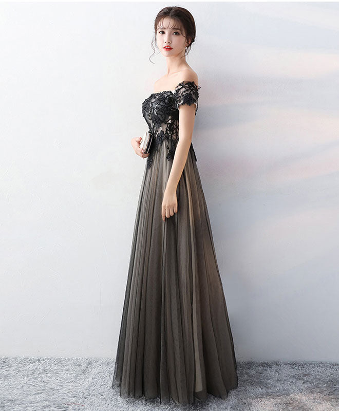Elegant Black Lace Tulle Long Prom Dress for Women - Formal Evening Gown for Homecoming, Ball, Wedding & Special Occasions