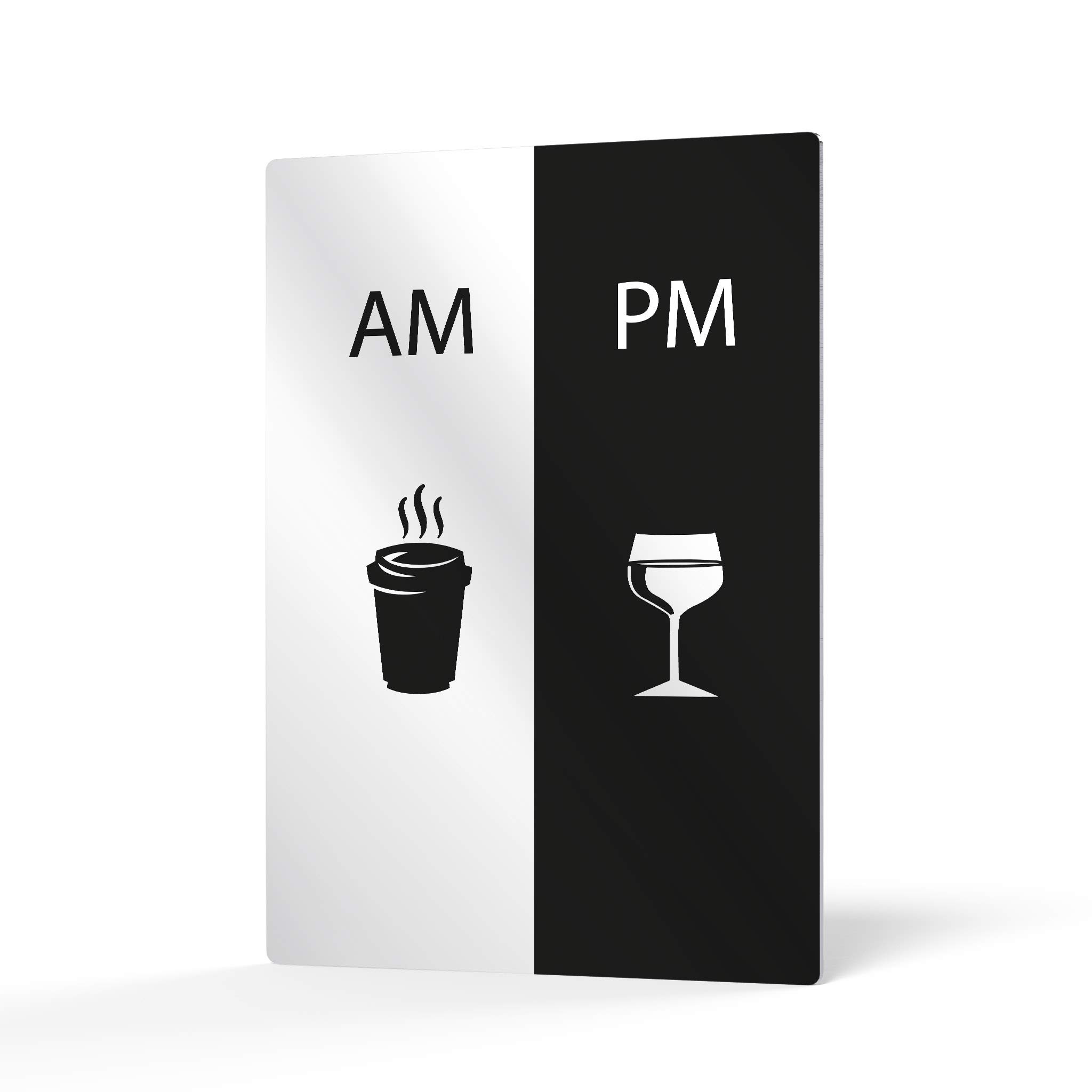 HB Art Design AM & PM Modern Black & White Coffee & Wine Metal Print Wall Art - 40x30 Inches - Coffee Bar, Kitchen, Dining Room & Restaurant Decor - Perfect for Home, Cafe & Coffee Shop Gifts