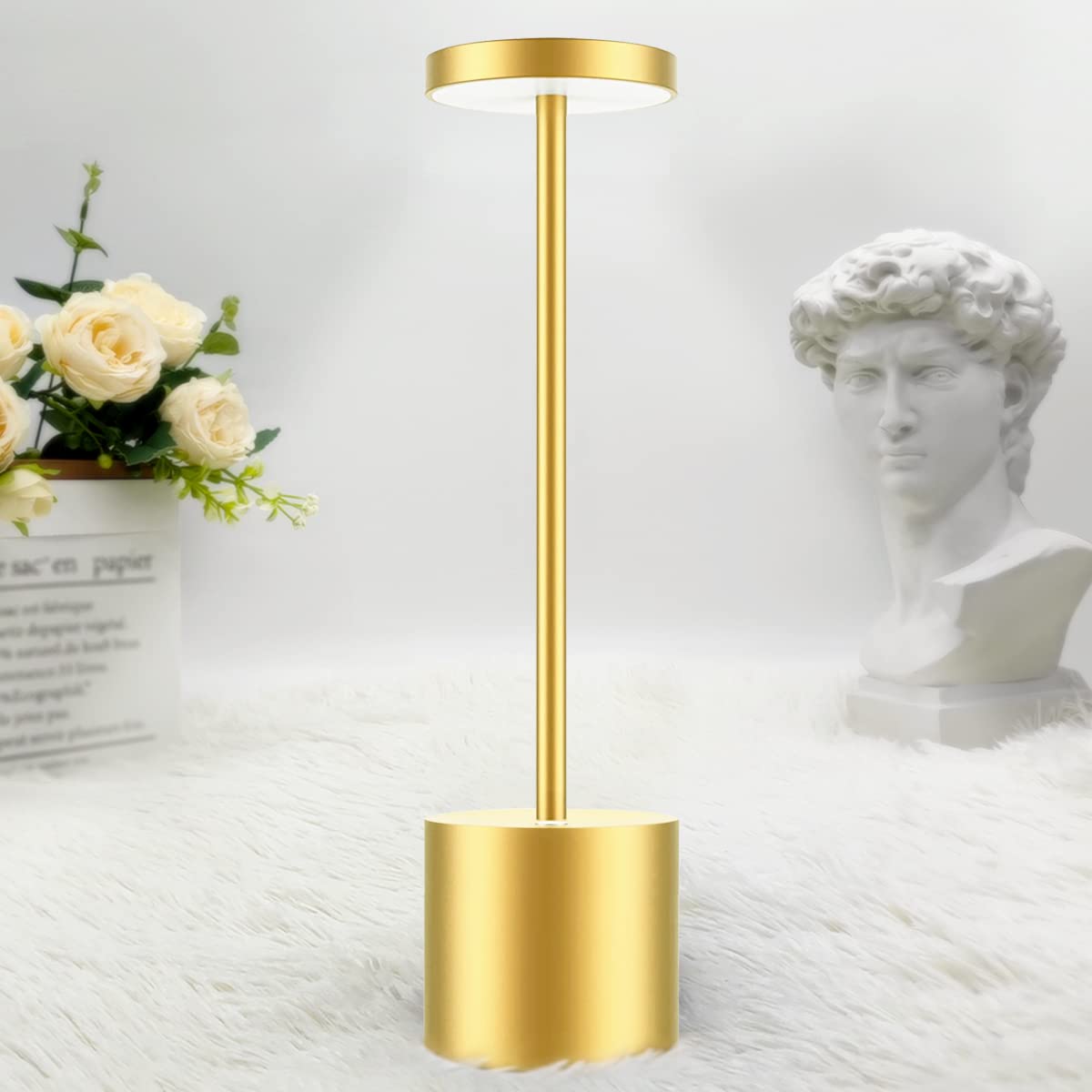 Hapfish 8000mAh Rechargeable Cordless LED Desk Lamp - Dimmable Battery Operated Table Light for Bedroom, Office, Restaurant & Outdoor Use (Gold) | Portable Reading Light, Camping Night Light & Emergency Lighting Solution