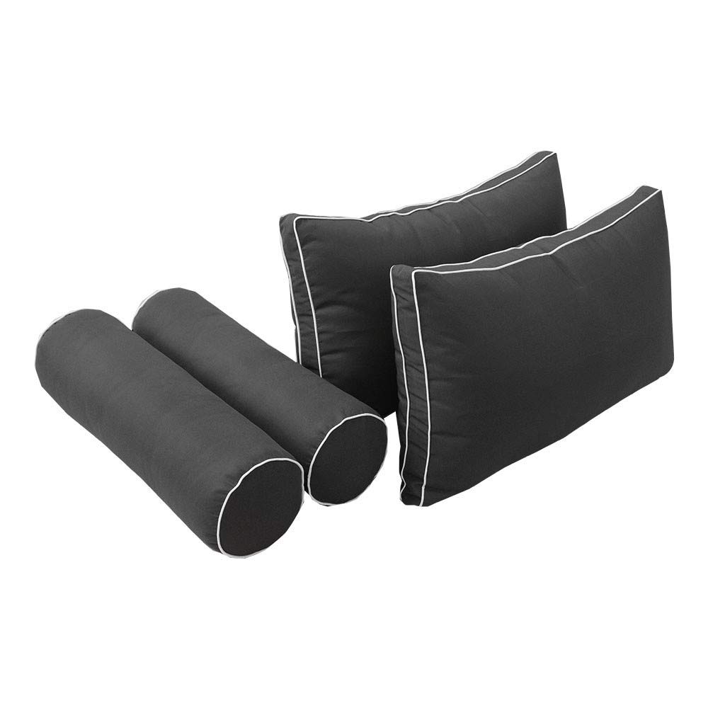 **Prolinemax Style2 5-Piece Queen Size Outdoor Daybed Cushion Set - Contrast Piping, Mattress & Bolster Pillows - Perfect for Patio, Poolside, or Garden Lounging**