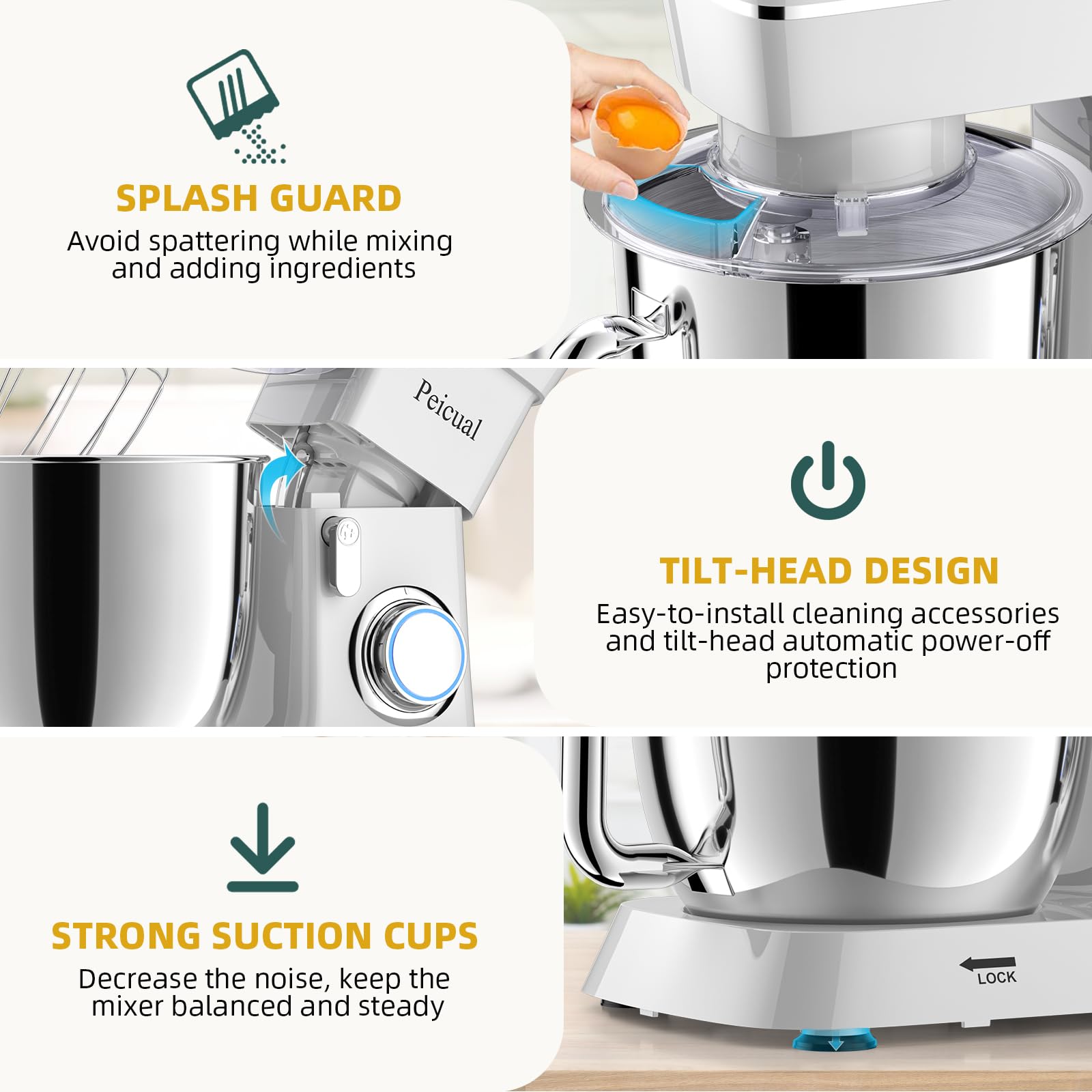 5.5QT Stand Mixer with 10+ Speeds - Tilt-Head Electric Kitchen Mixer with Stainless Steel Bowl, Dough Hook, Beater & Whisk - Perfect for Baking Cakes, Cookies & Bread Dough - White