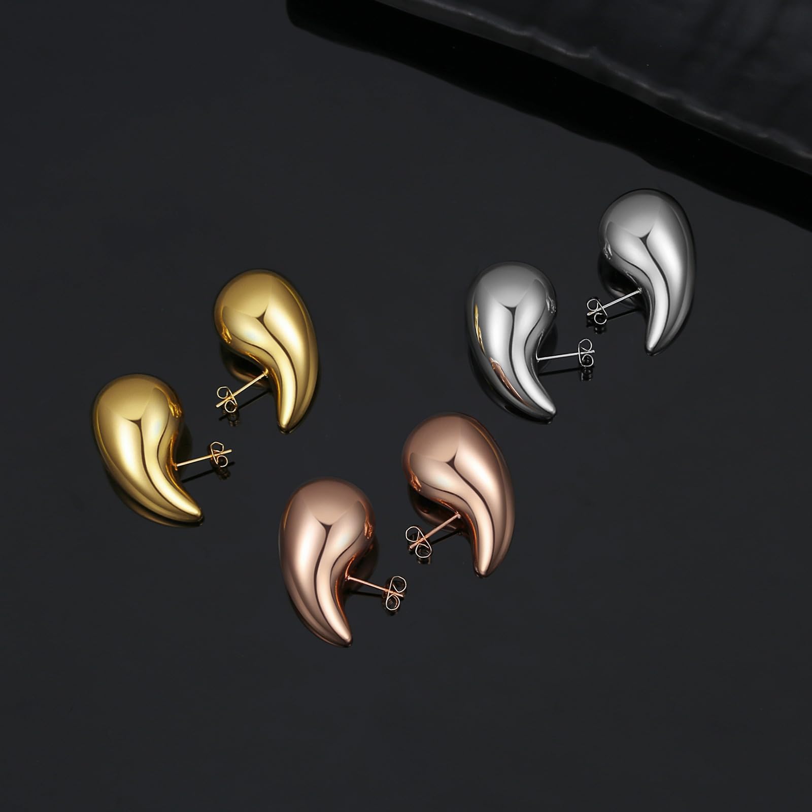 3 Pairs Gold Teardrop Hoop Earrings for Women - Chunky Statement Jewelry, Trendy Dangle Earrings for Mother, Gift for Her - Perfect for Parties, Weddings & Everyday Wear