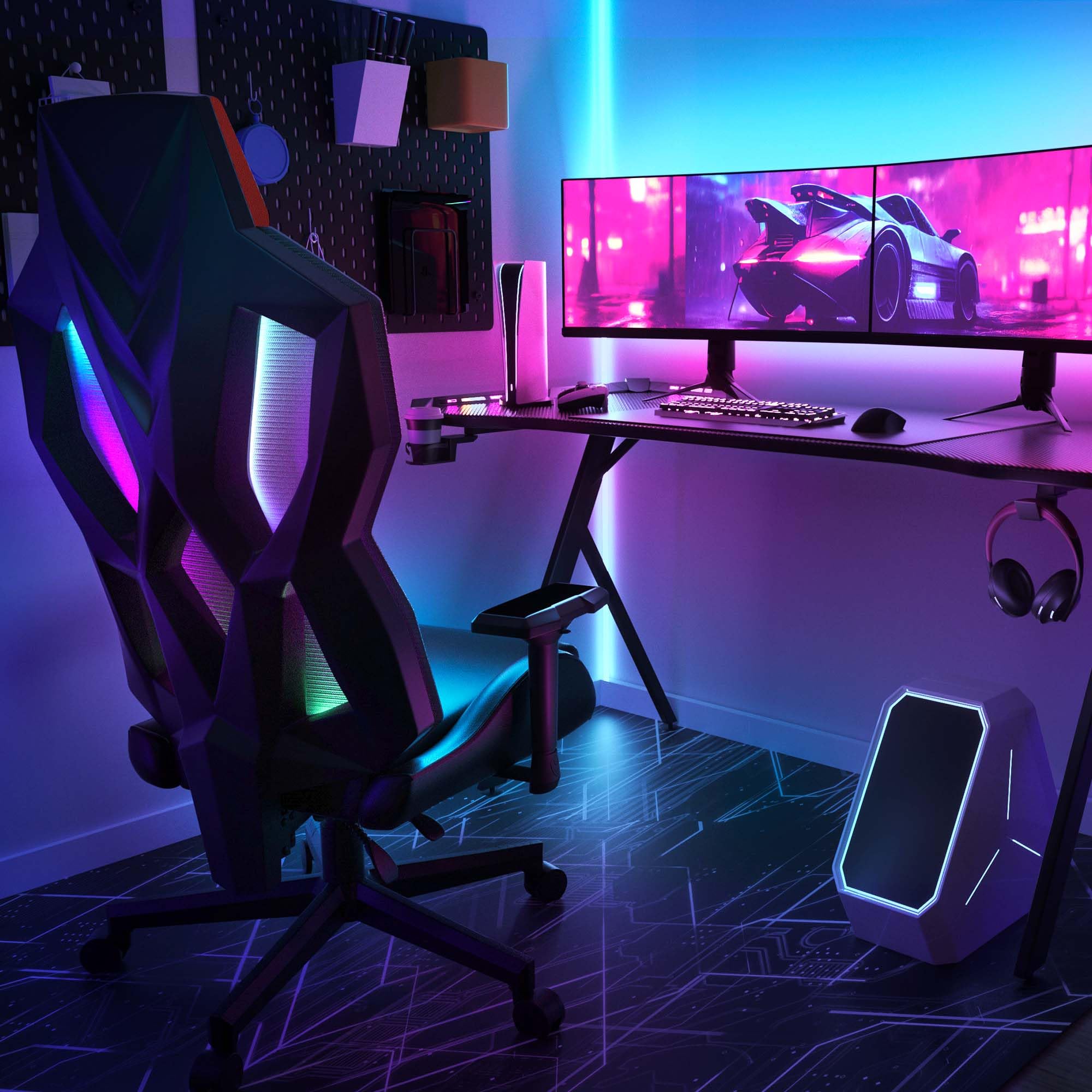Dowinx RGB Gaming Chair with LED Lights - Ergonomic Computer Chair for Adults, Reclining Video Game Chair with Adjustable Lumbar Support & Headrest - Perfect for Gaming Setup, Office Work & Streaming (Black Red)