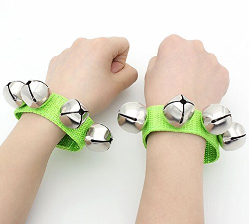 Adjustable Wrist Bells with Velcro Closure - 4 Jingle Bells for Dance, Yoga & Fitness (Green) - Perfect for Kids Activities, Musical Education & Costume Accessories